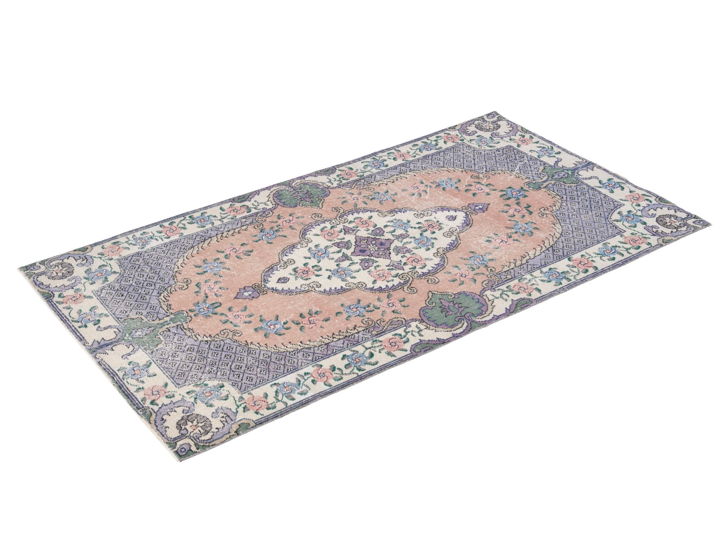 Turkish Isparta area rug in salmon and ivory, view 3 of 10