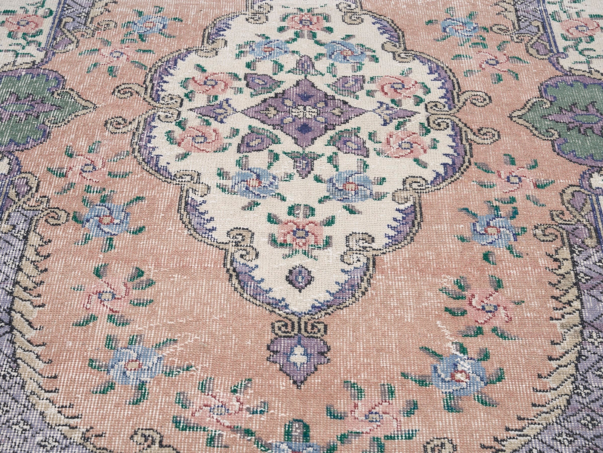 Turkish Isparta area rug in salmon and ivory, view 4 of 10