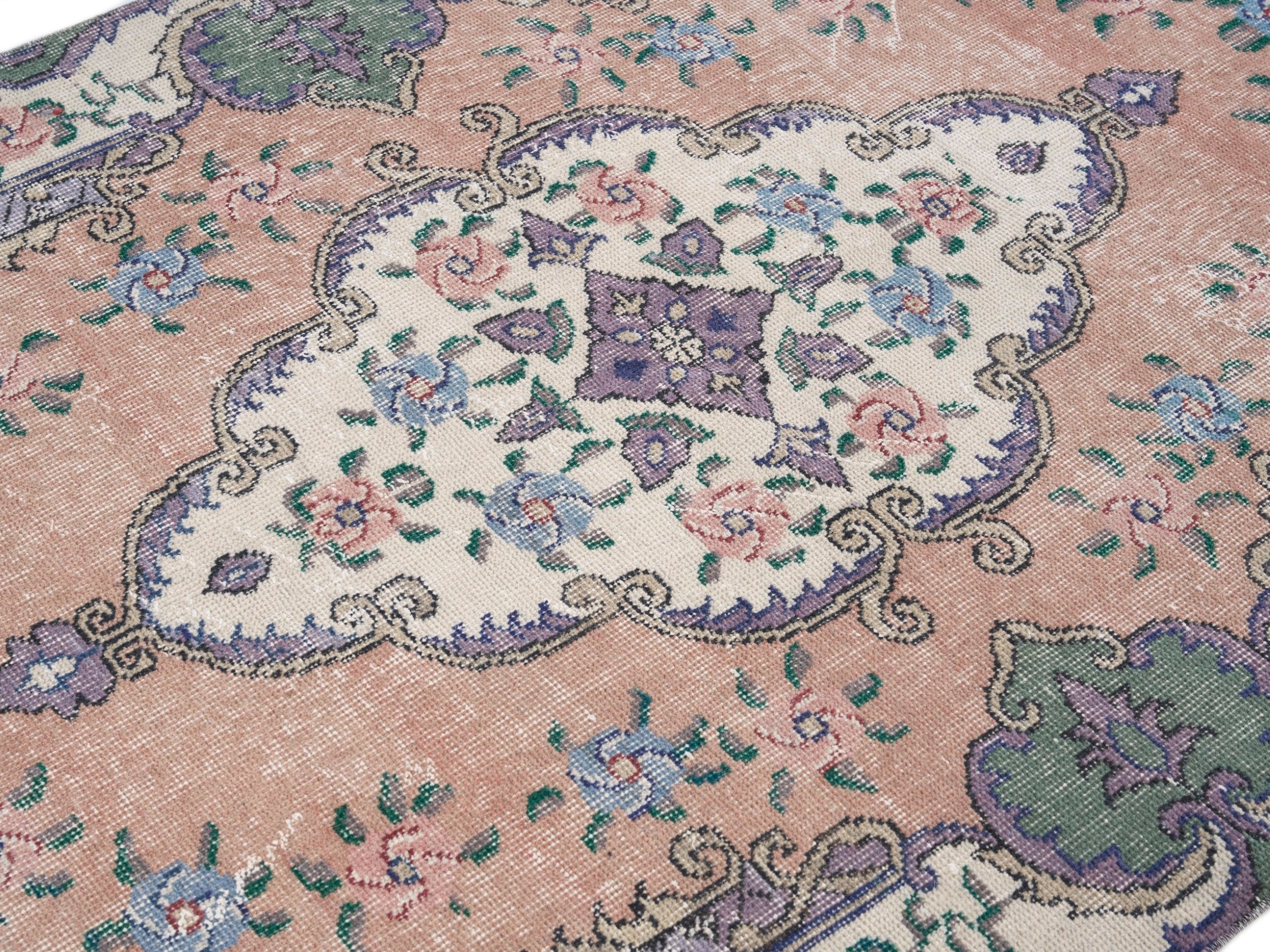 Turkish Isparta area rug in salmon and ivory, view 5 of 10