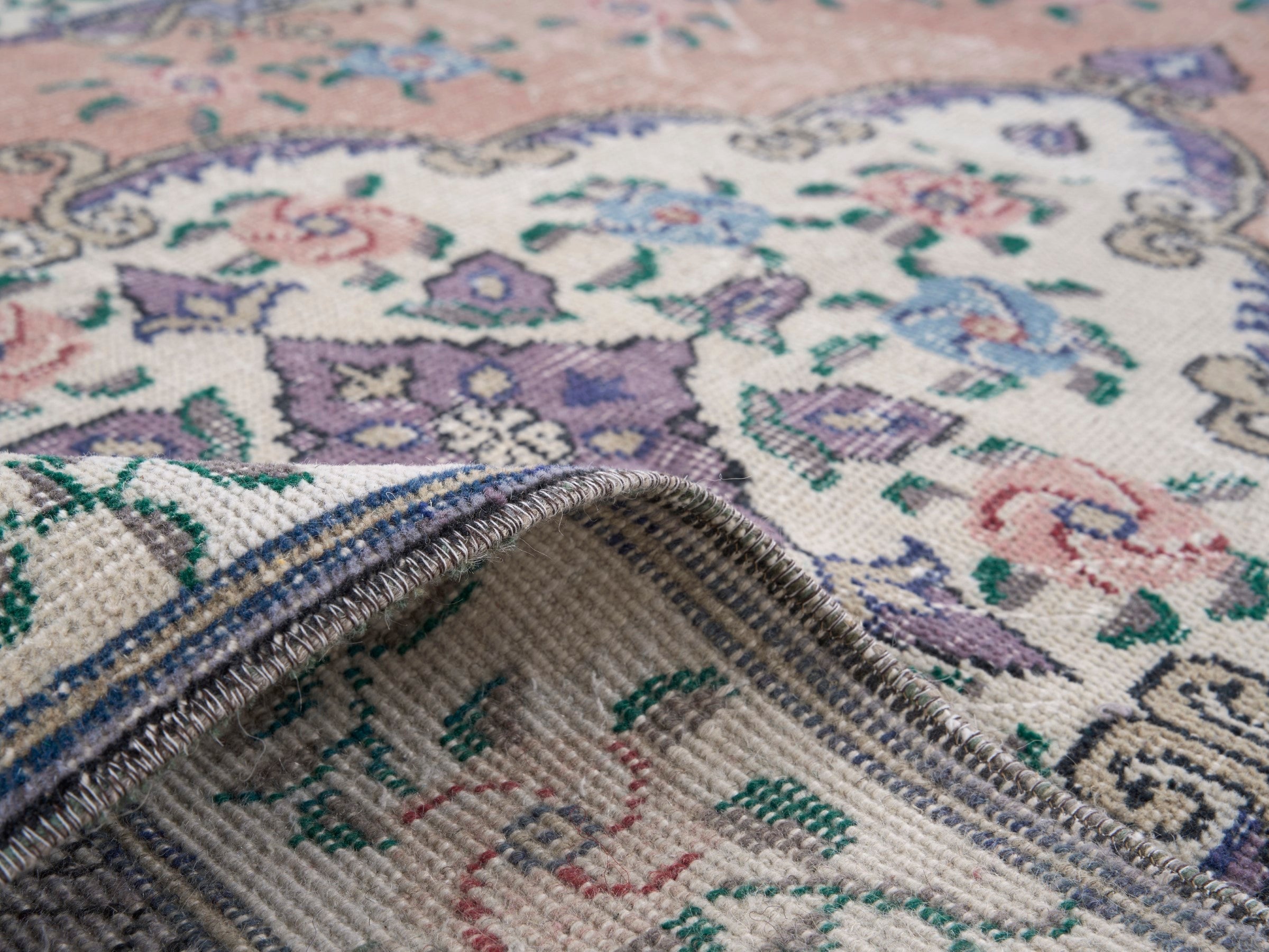 Turkish Isparta area rug in salmon and ivory, view 9 of 10