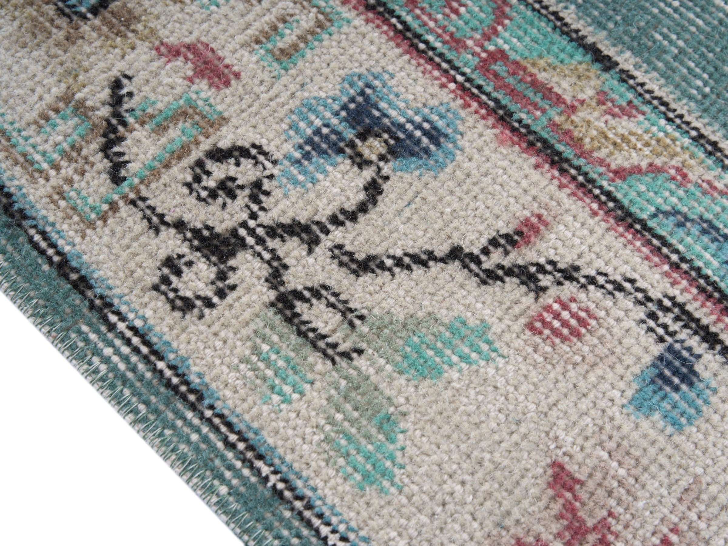 Turkish Isparta area rug in dusty blue and muted pink, view 6 of 10