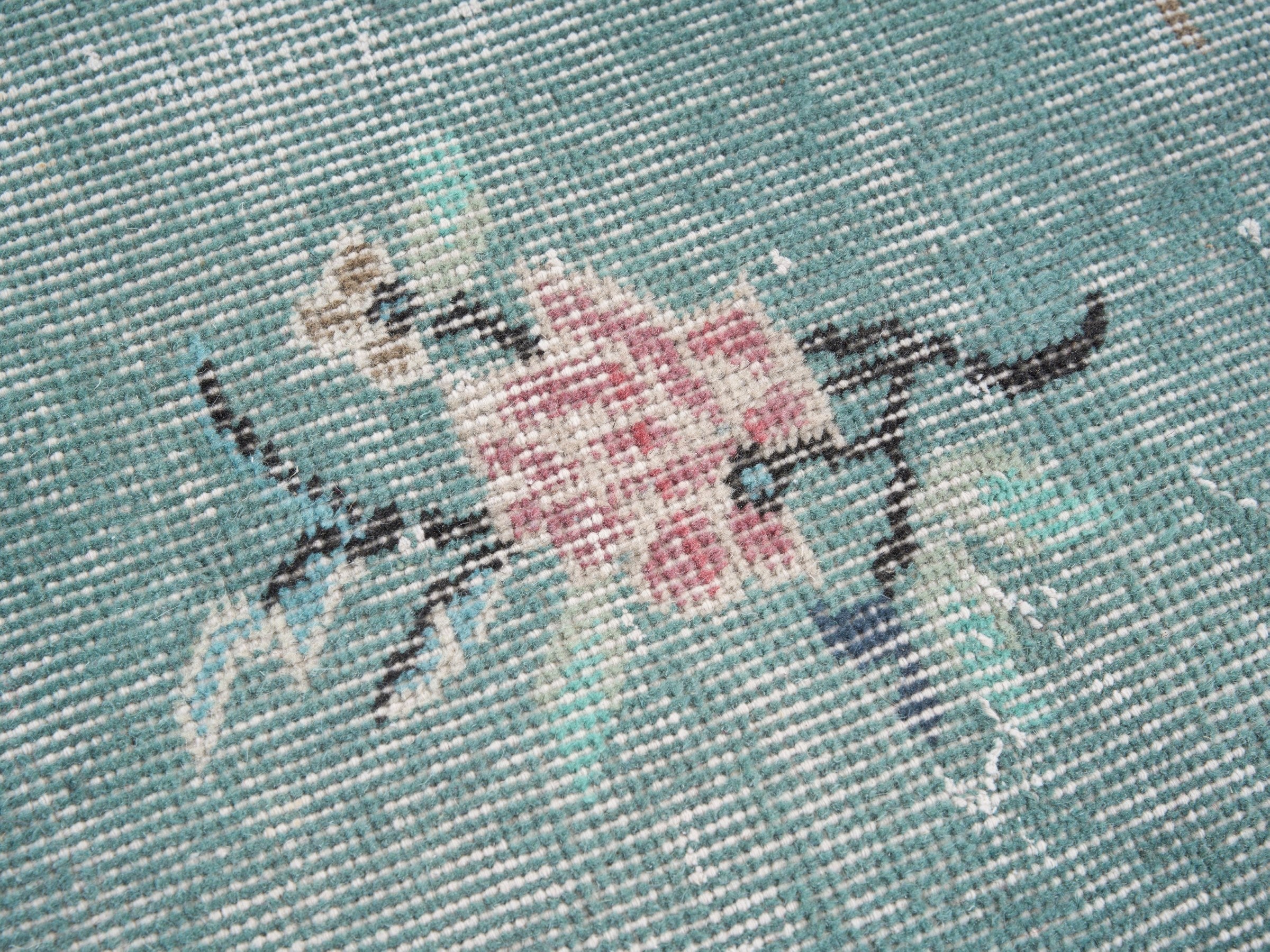Turkish Isparta area rug in dusty blue and muted pink, view 7 of 10