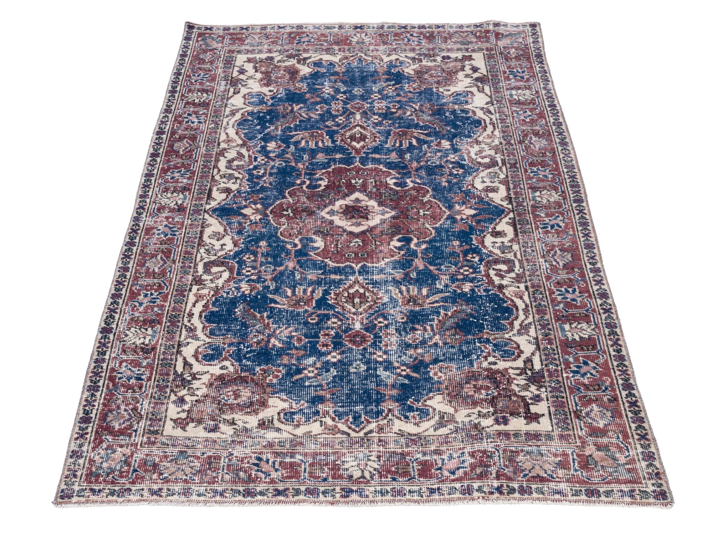 Turkish Isparta area rug in navy and burgundy, view 2 of 10