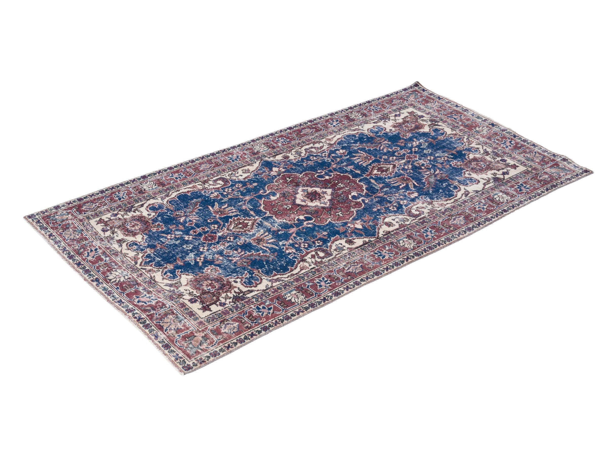 Turkish Isparta area rug in navy and burgundy, view 3 of 10