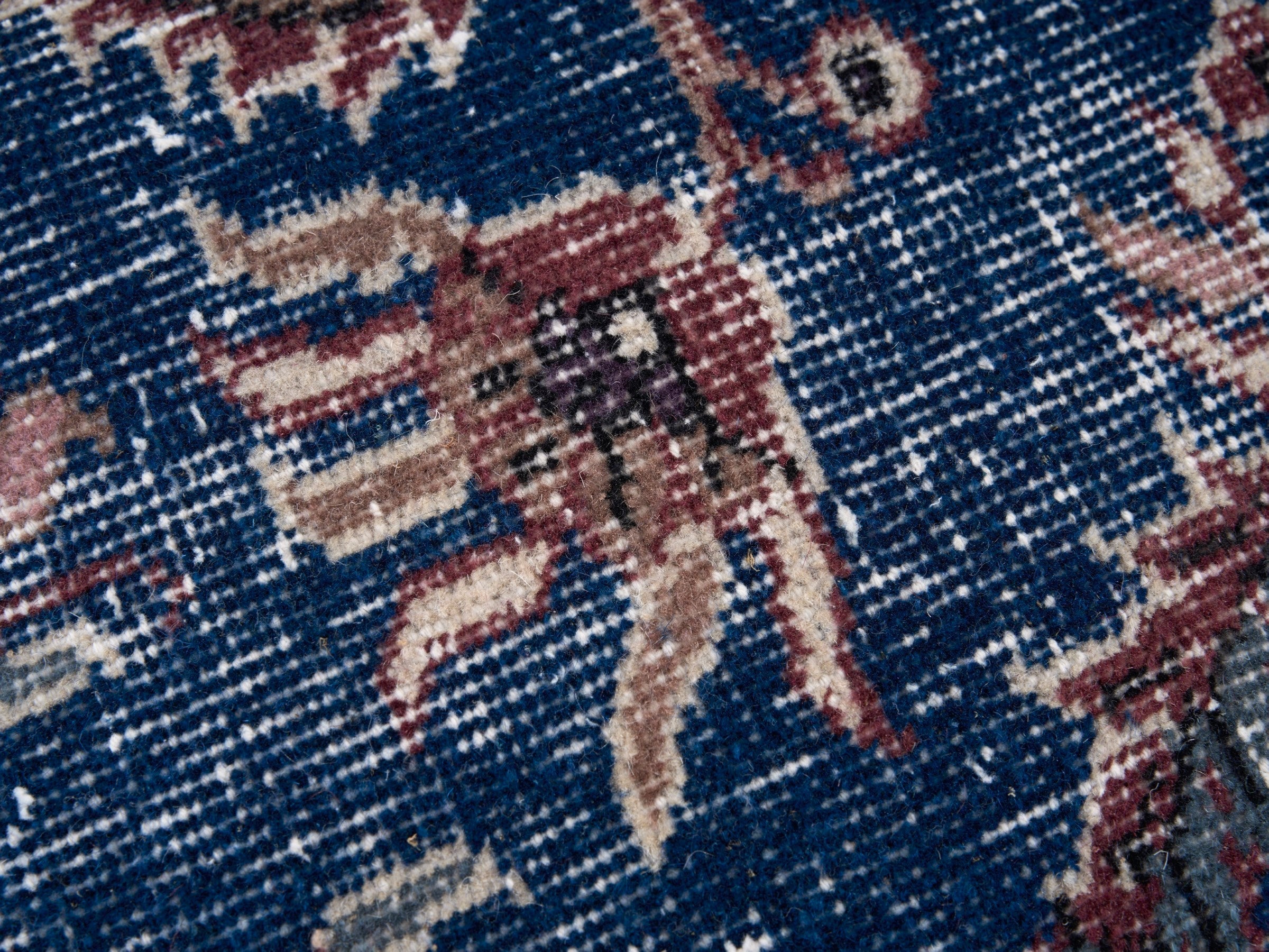 Turkish Isparta area rug in navy and burgundy, view 7 of 10