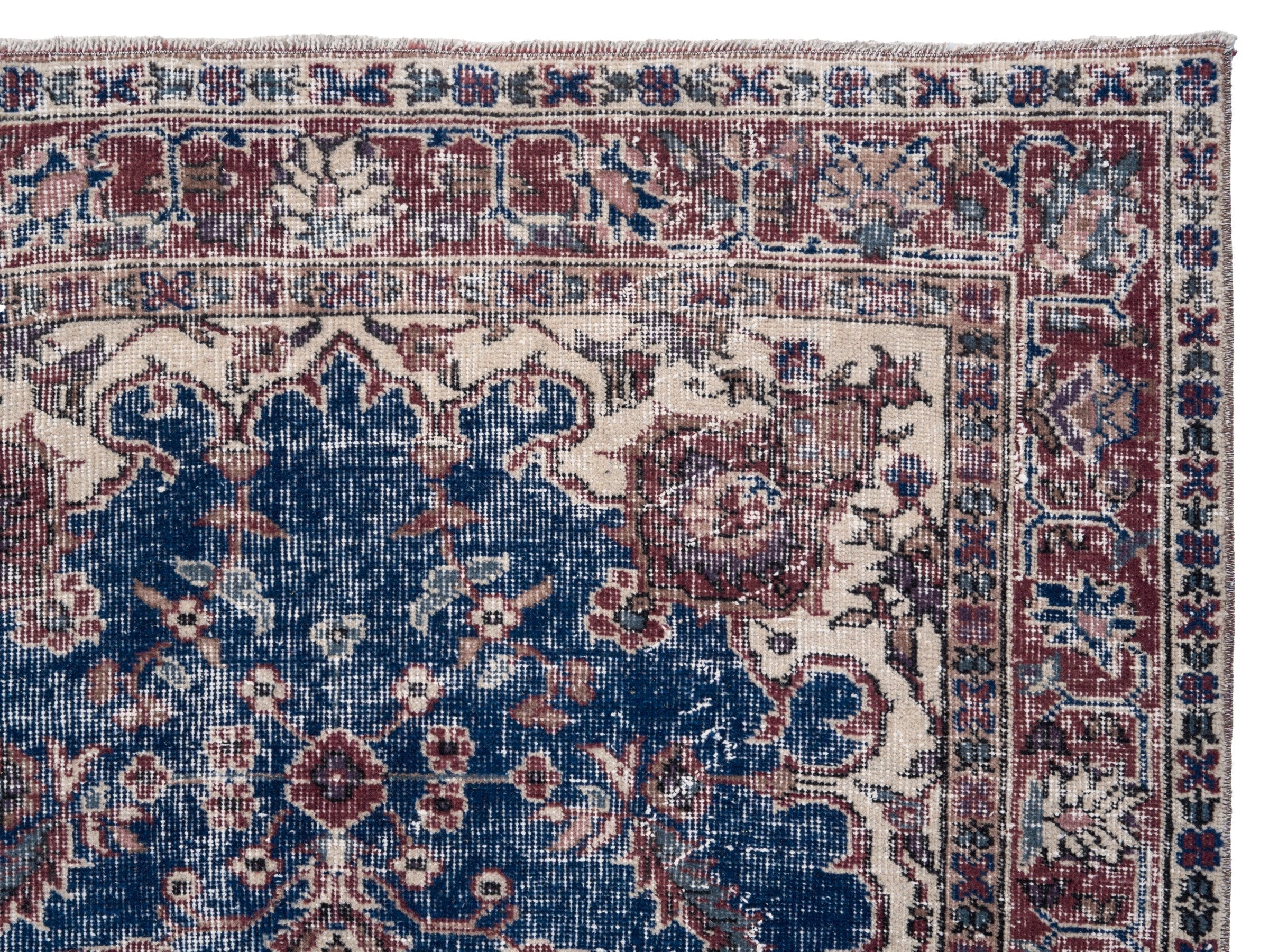 Turkish Isparta area rug in navy and burgundy, view 8 of 10