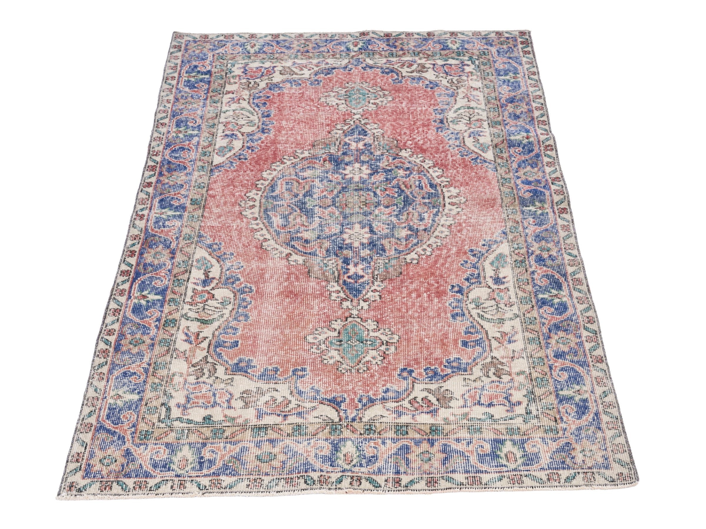 Turkish Isparta area rug in dusty rose and navy, view 2 of 10
