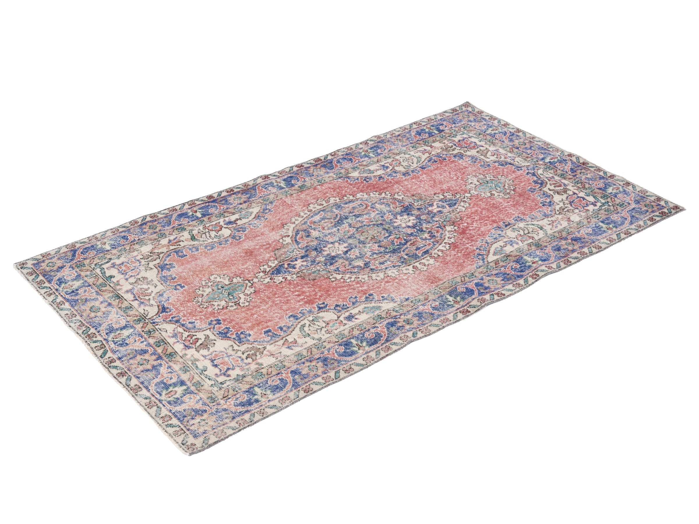 Turkish Isparta area rug in dusty rose and navy, view 3 of 10