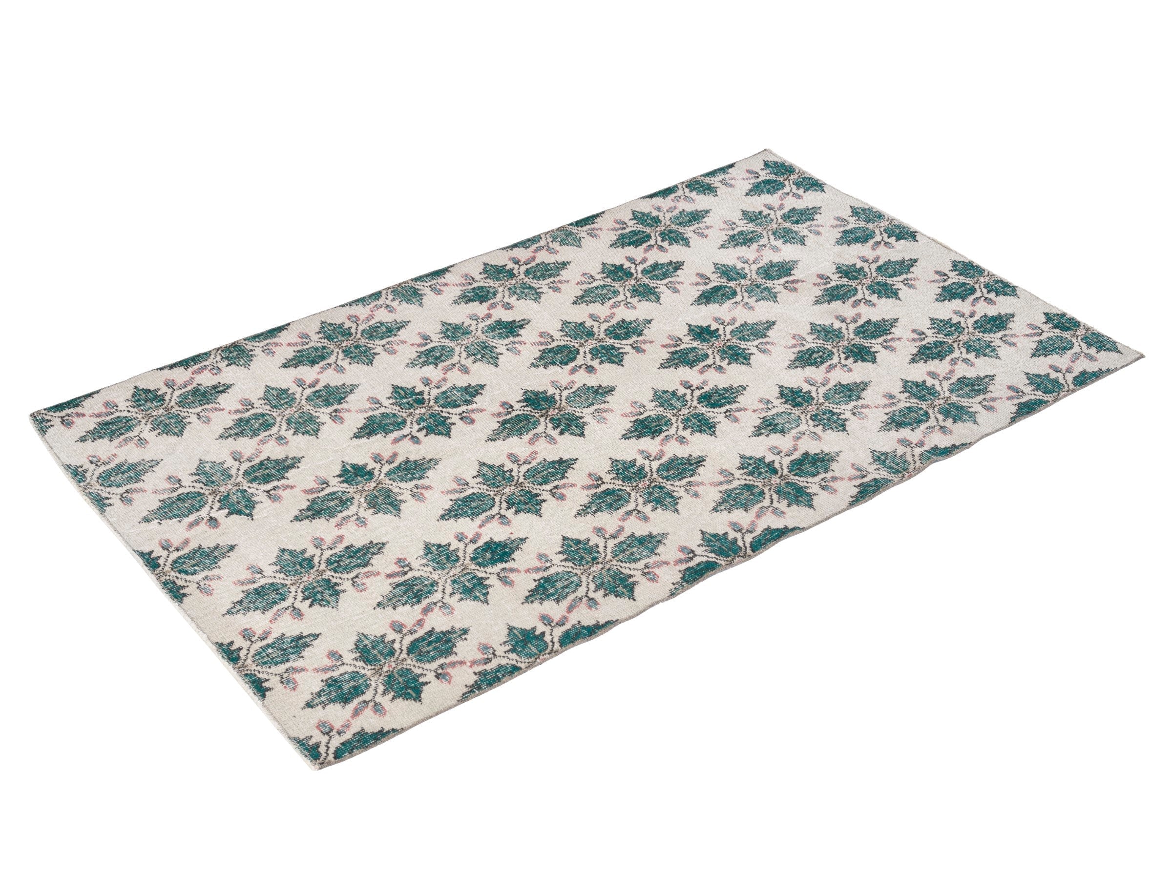 Turkish Isparta accent rug in muted pink and teal, view 3 of 10