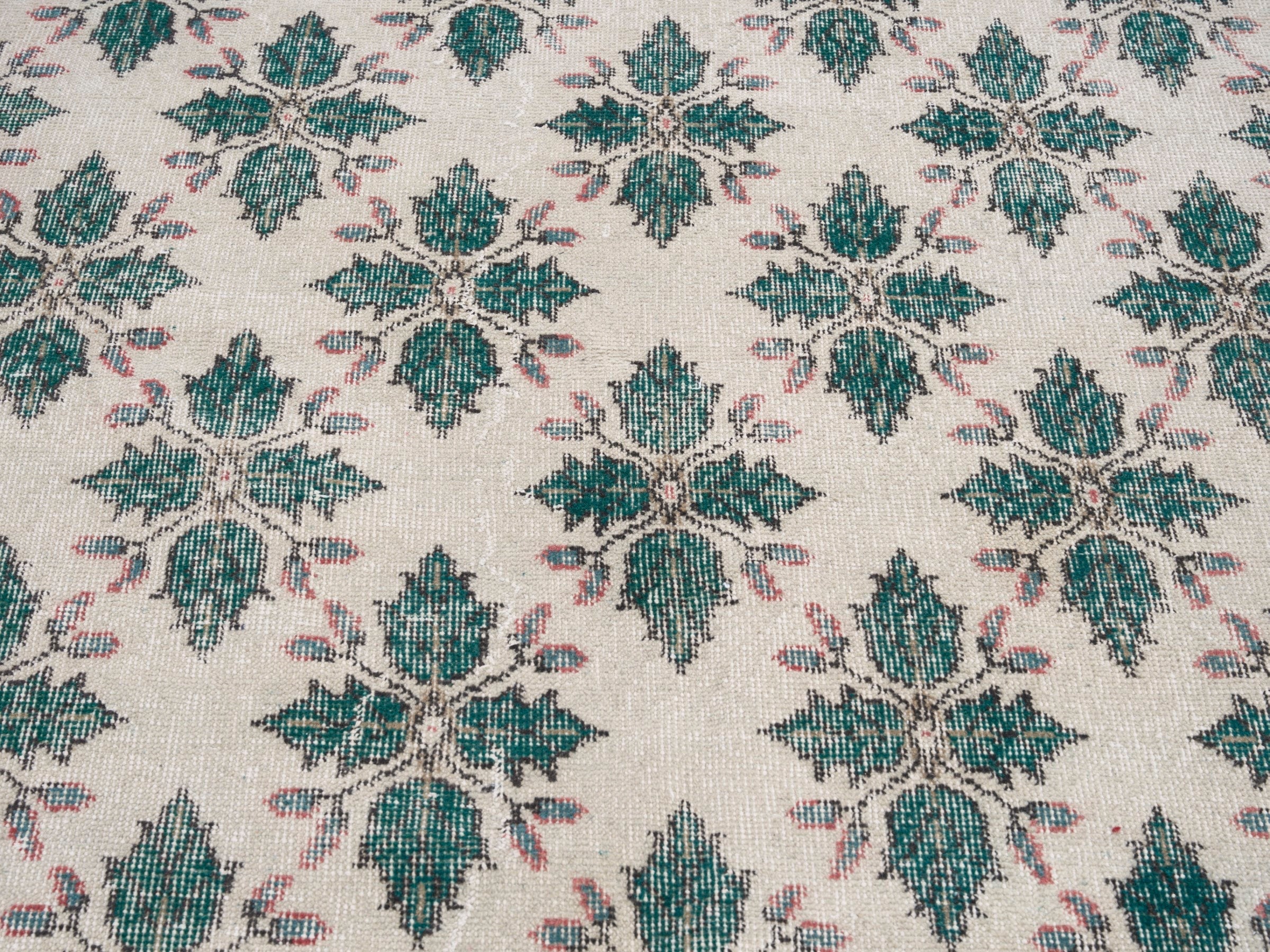 Turkish Isparta accent rug in muted pink and teal, view 4 of 10