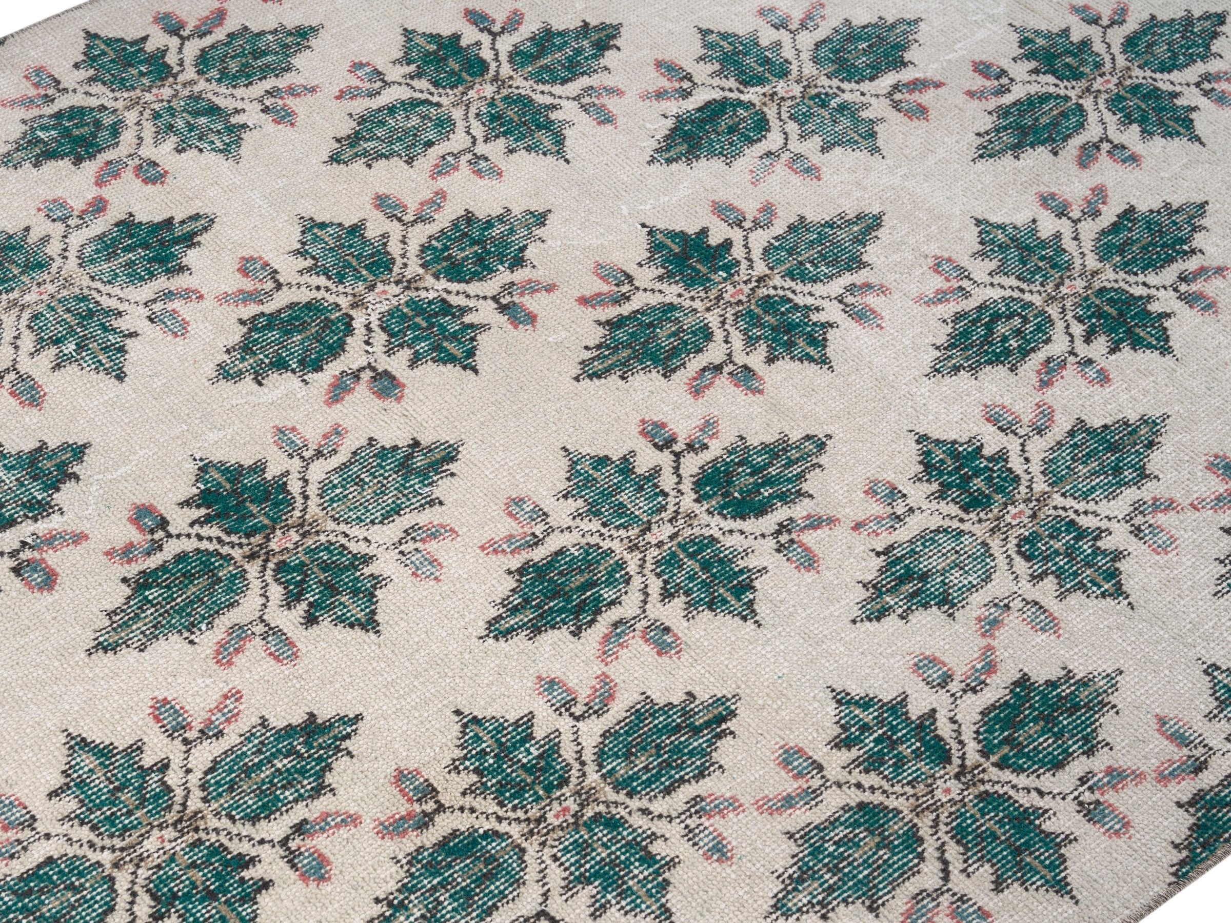 Turkish Isparta accent rug in muted pink and teal, view 5 of 10