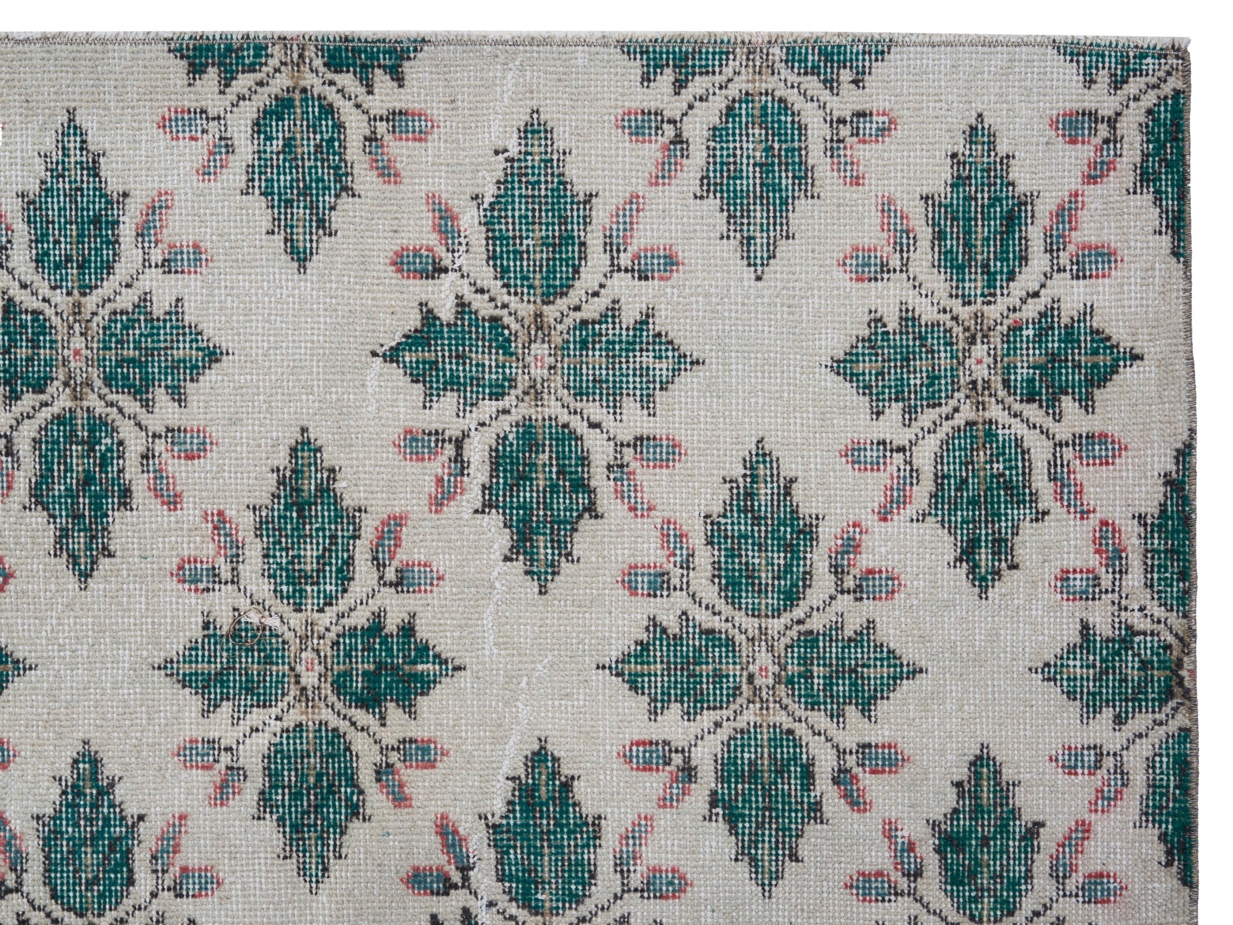 Turkish Isparta accent rug in muted pink and teal, view 8 of 10
