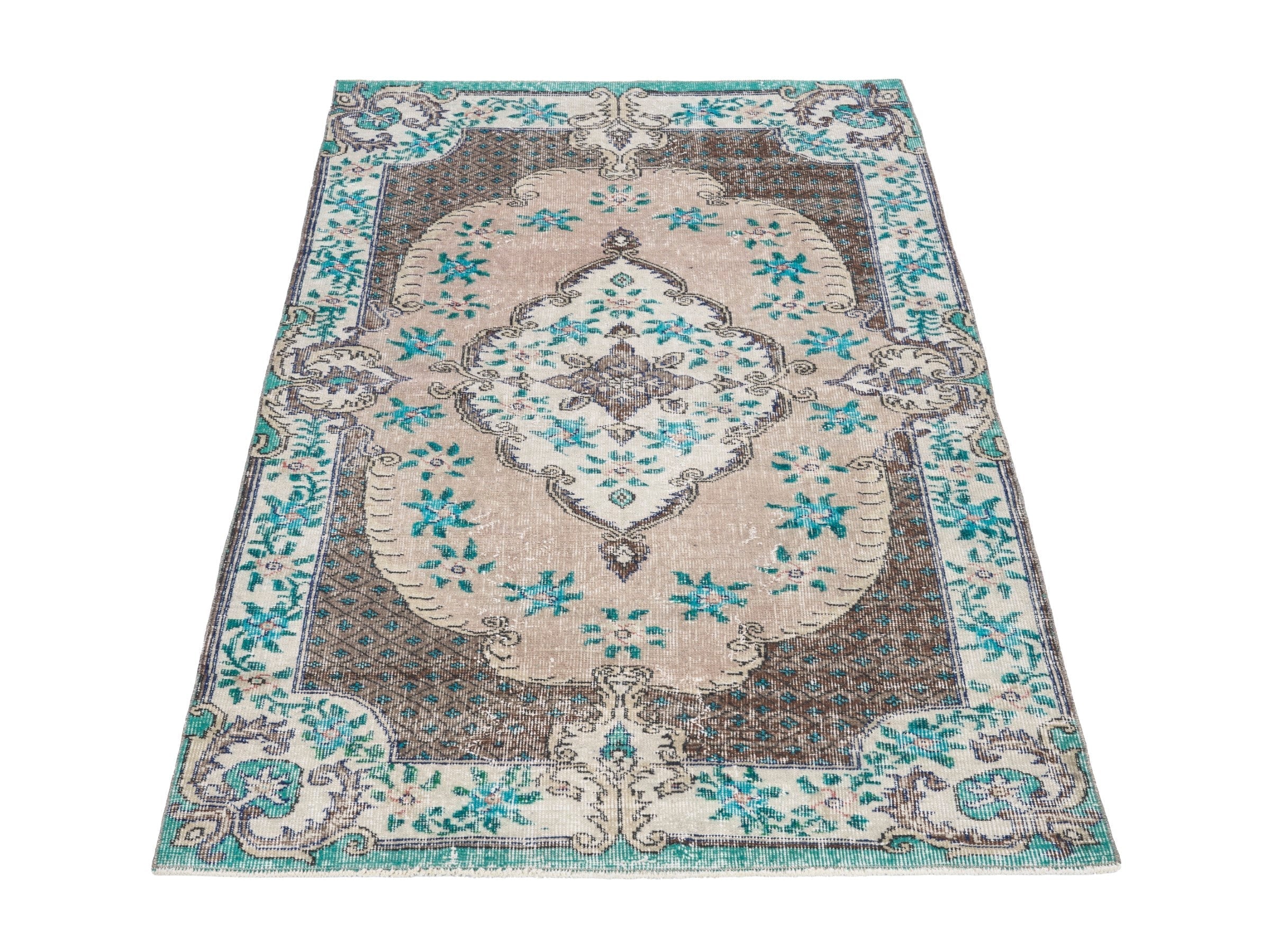 Turkish Isparta area rug in cream and dark brown, view 2 of 10
