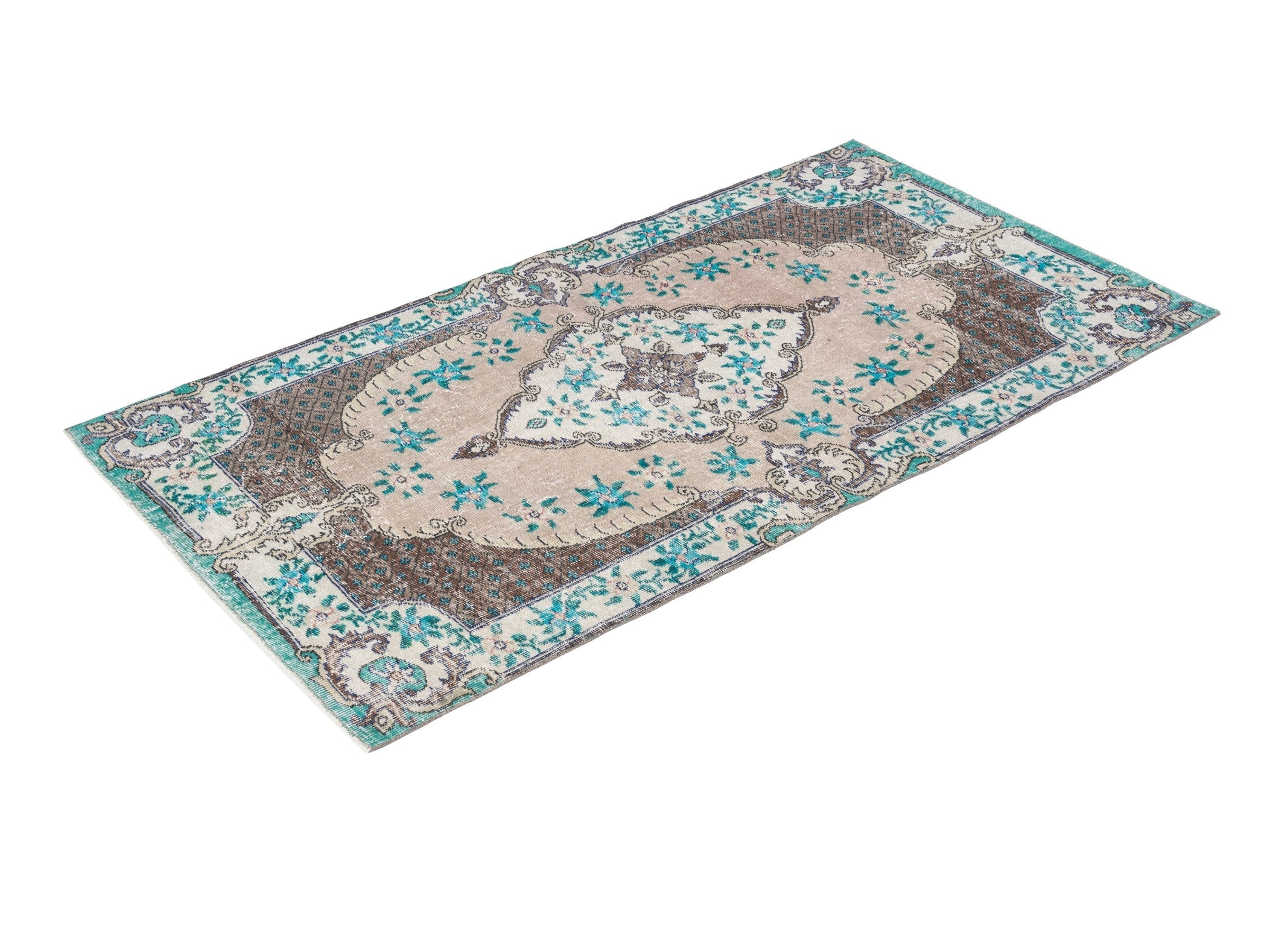 Turkish Isparta area rug in cream and dark brown, view 3 of 10