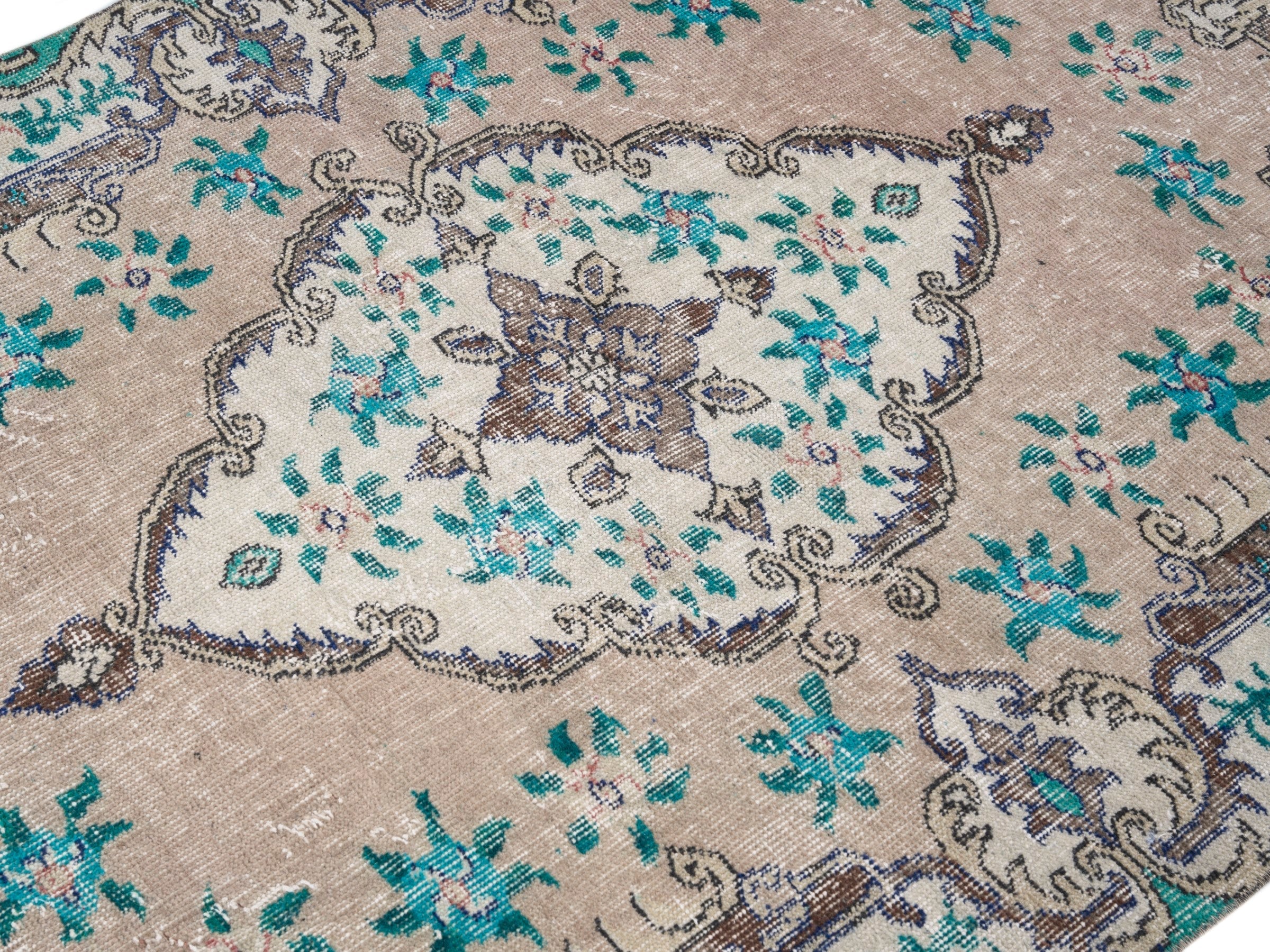 Turkish Isparta area rug in cream and dark brown, view 5 of 10