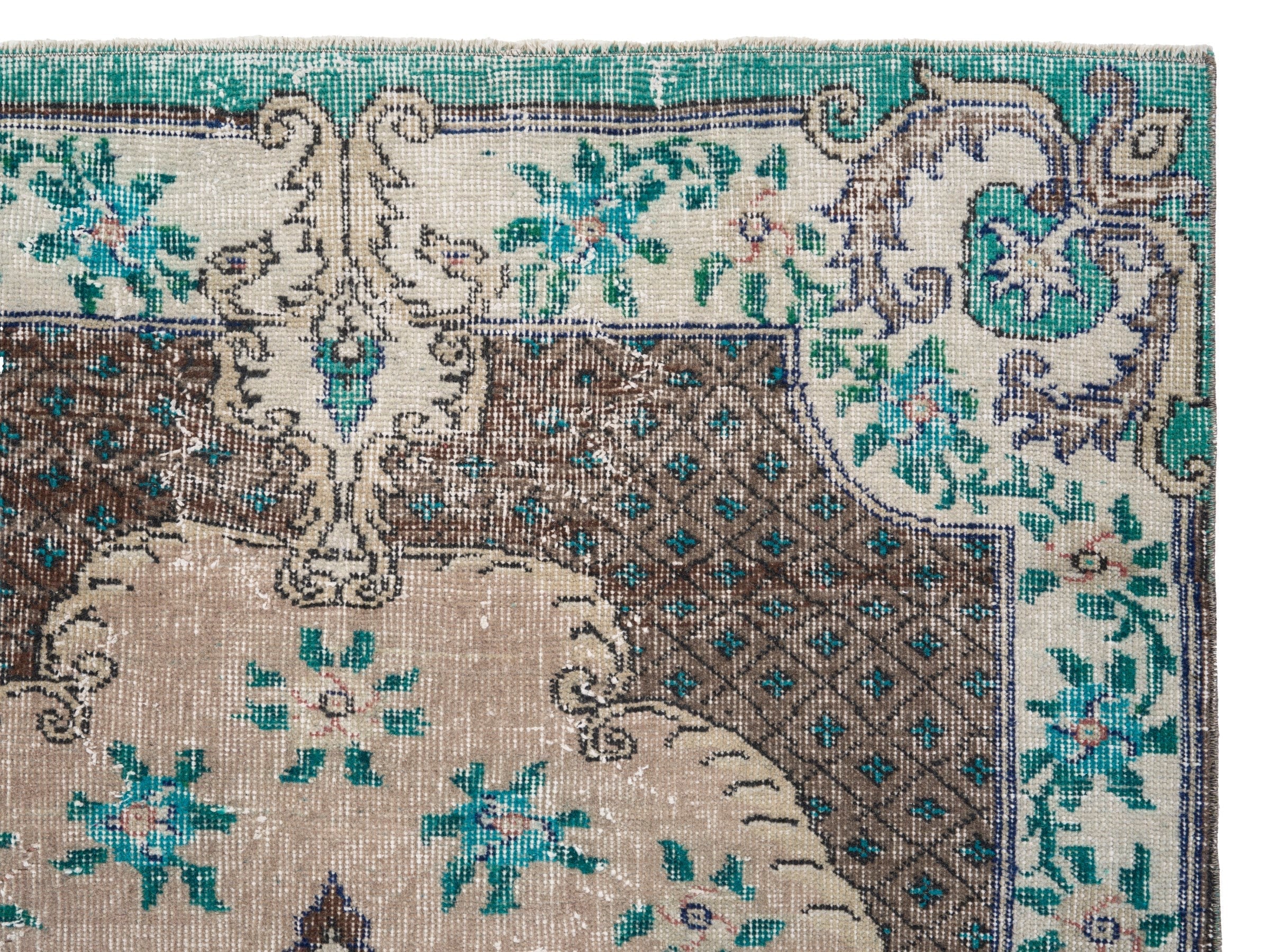 Turkish Isparta area rug in cream and dark brown, view 8 of 10
