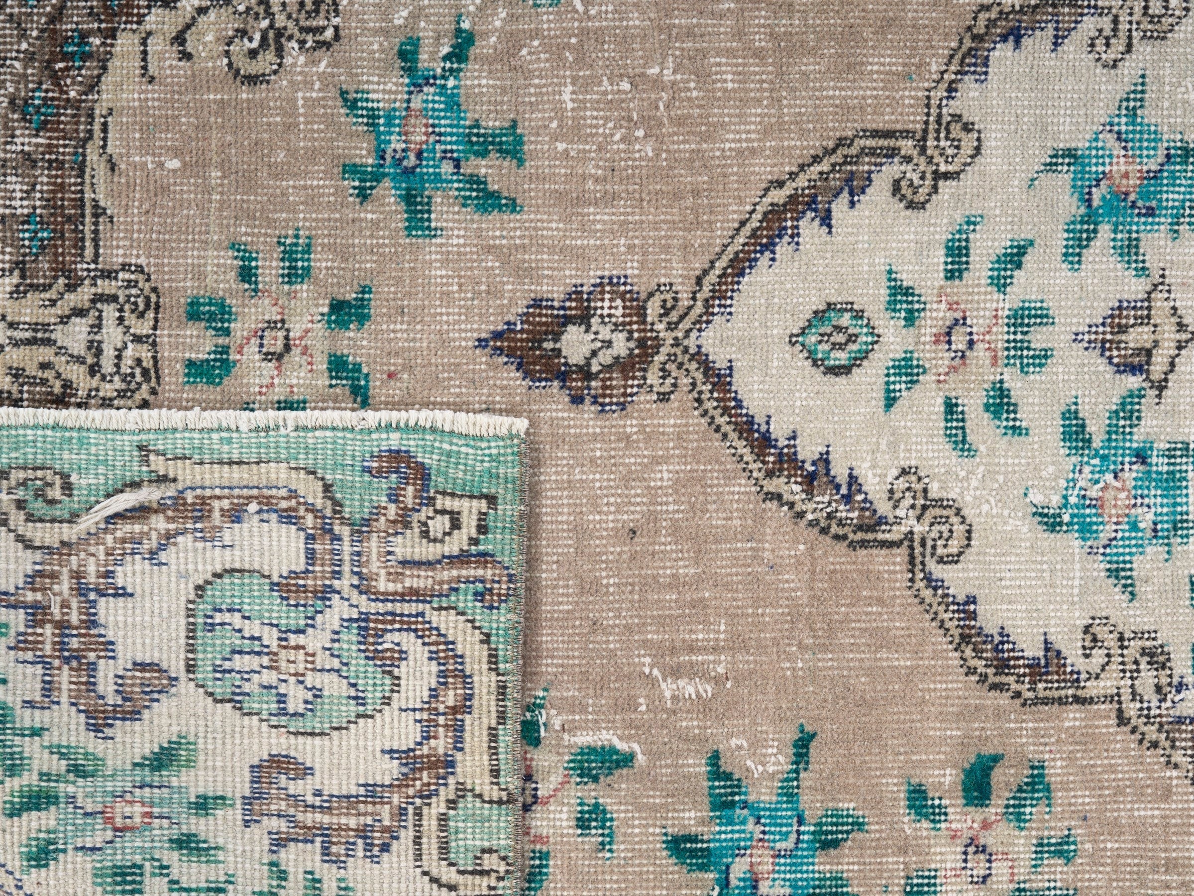 Turkish Isparta area rug in cream and dark brown, view 10 of 10