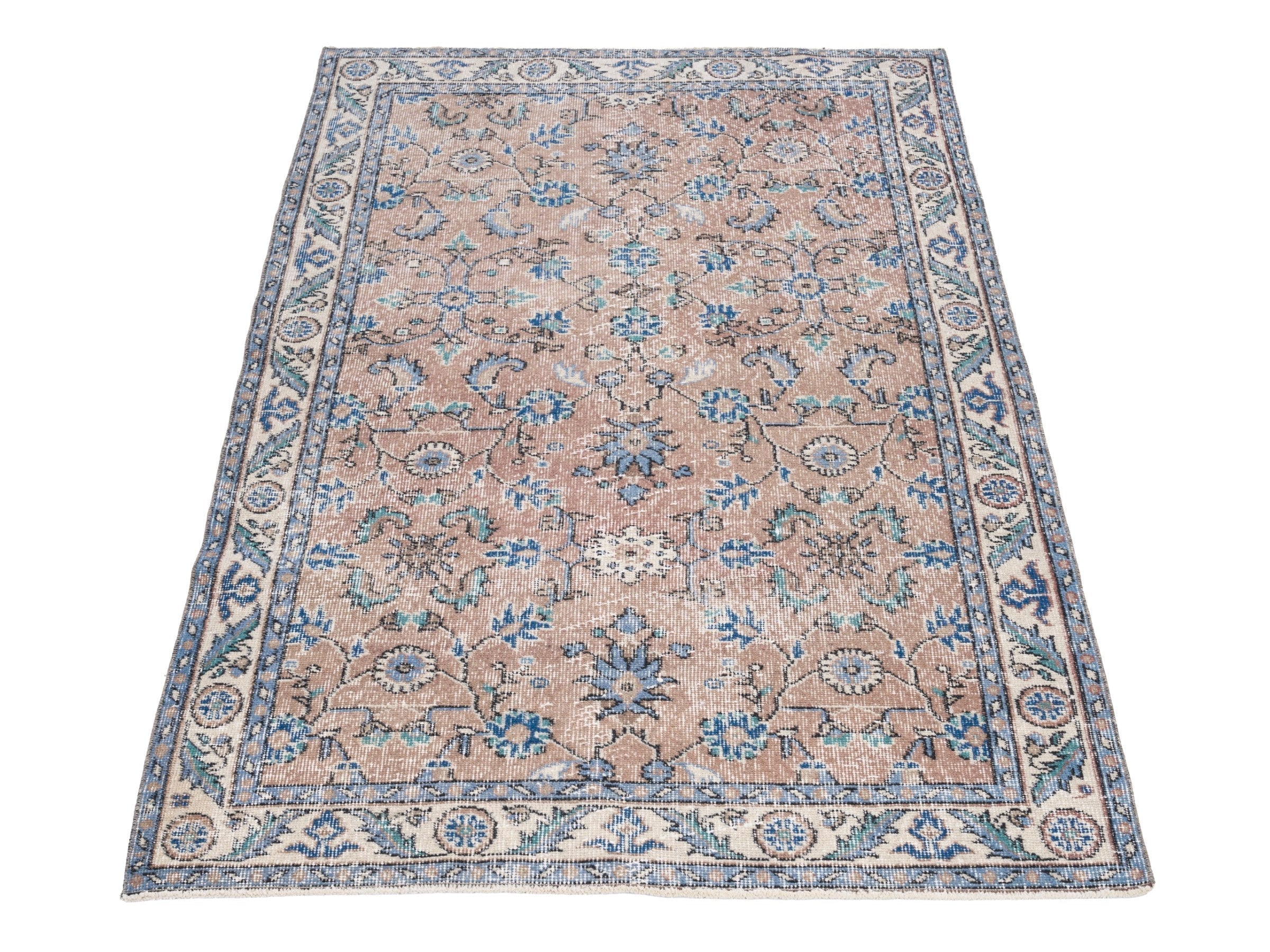 Turkish Isparta area rug in terracotta and denim, view 2 of 10
