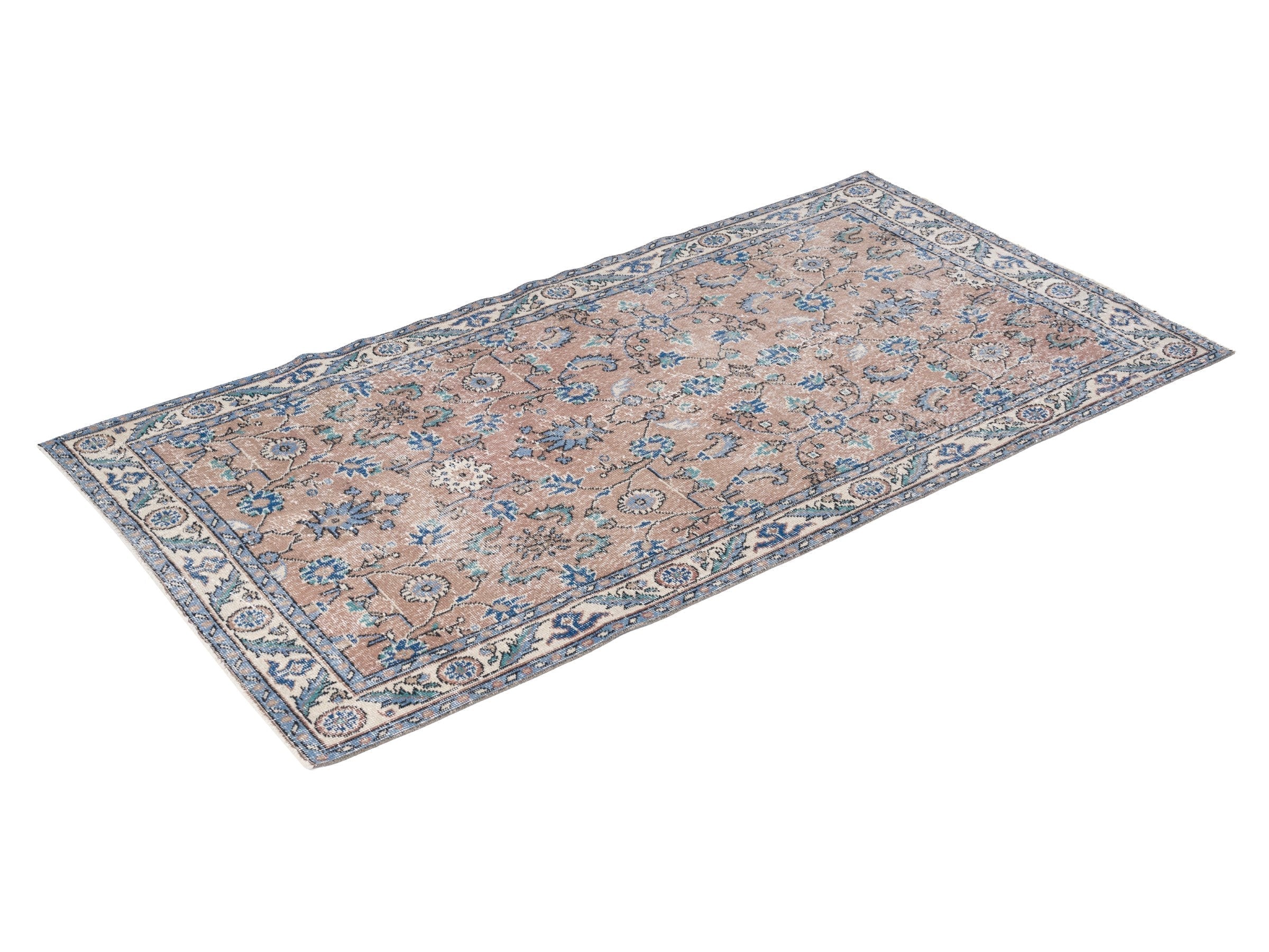 Turkish Isparta area rug in terracotta and denim, view 3 of 10