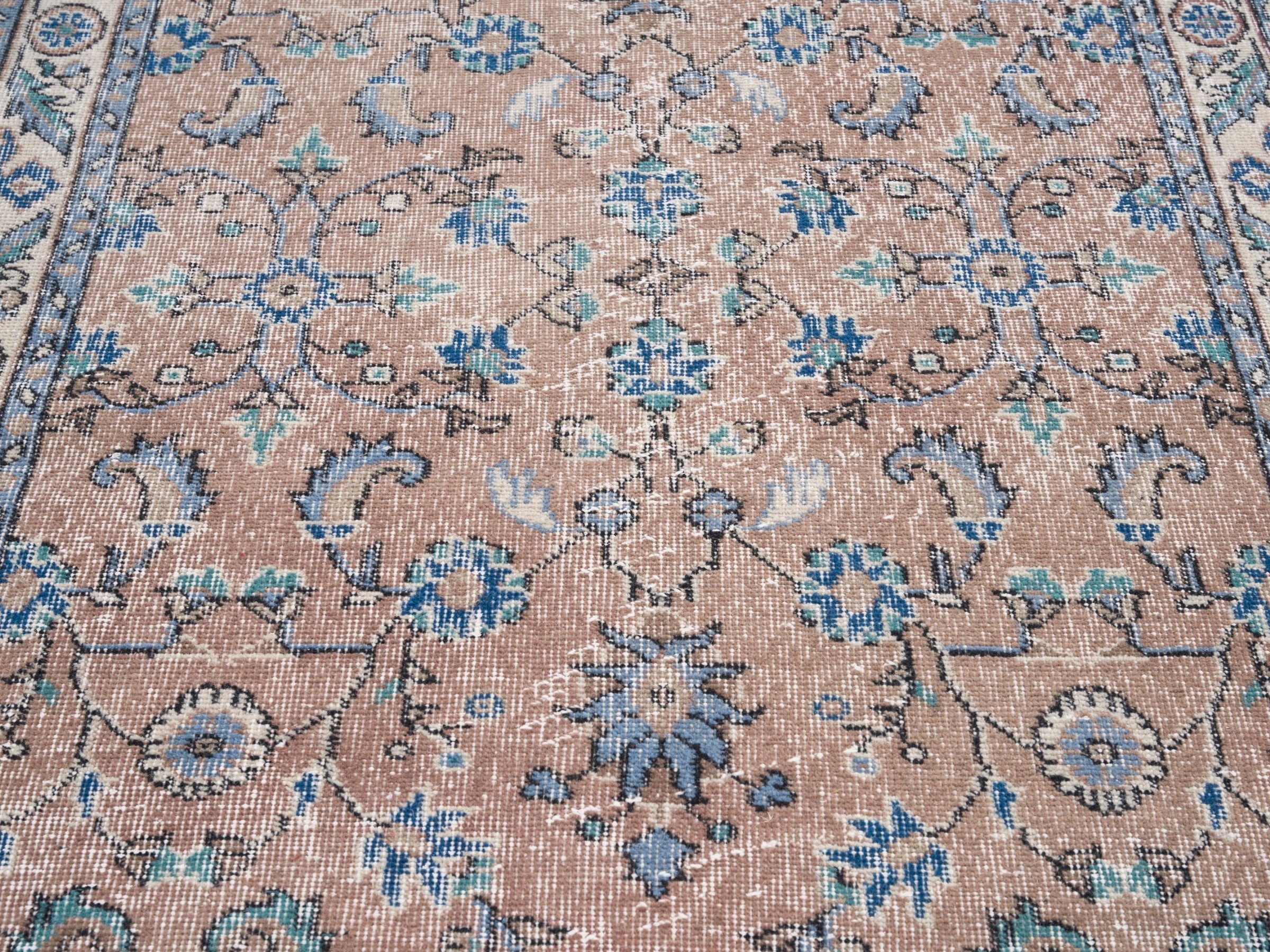 Turkish Isparta area rug in terracotta and denim, view 4 of 10