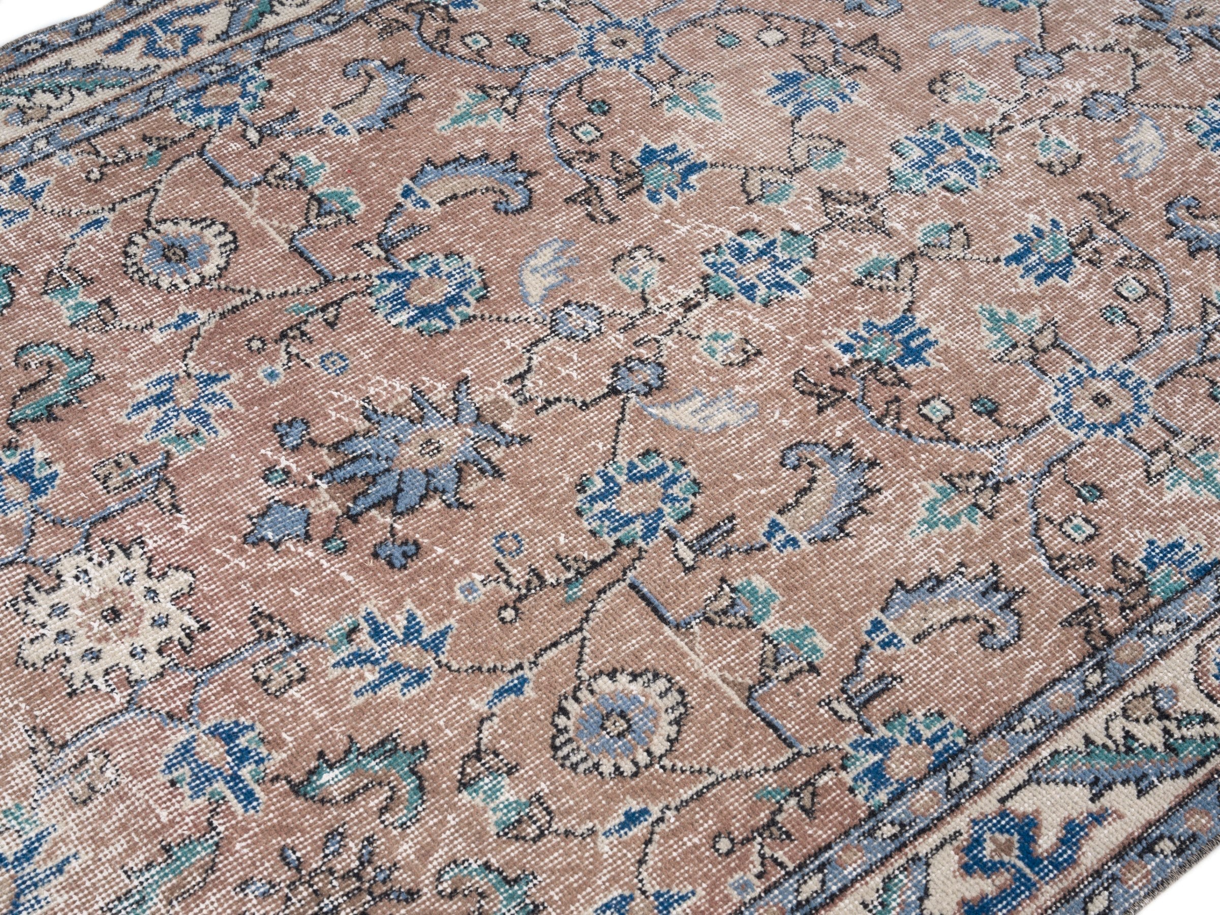 Turkish Isparta area rug in terracotta and denim, view 5 of 10