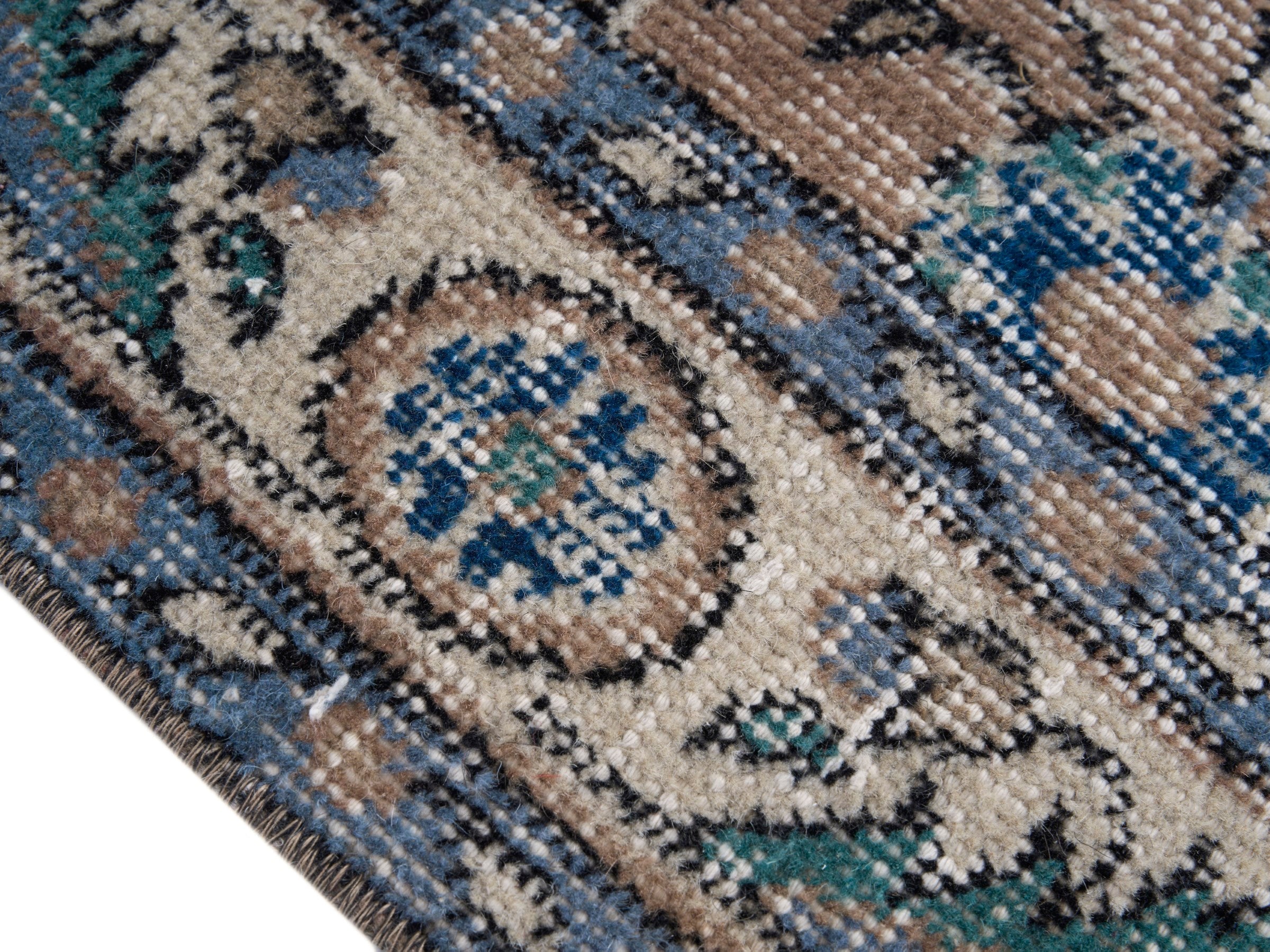 Turkish Isparta area rug in terracotta and denim, view 6 of 10