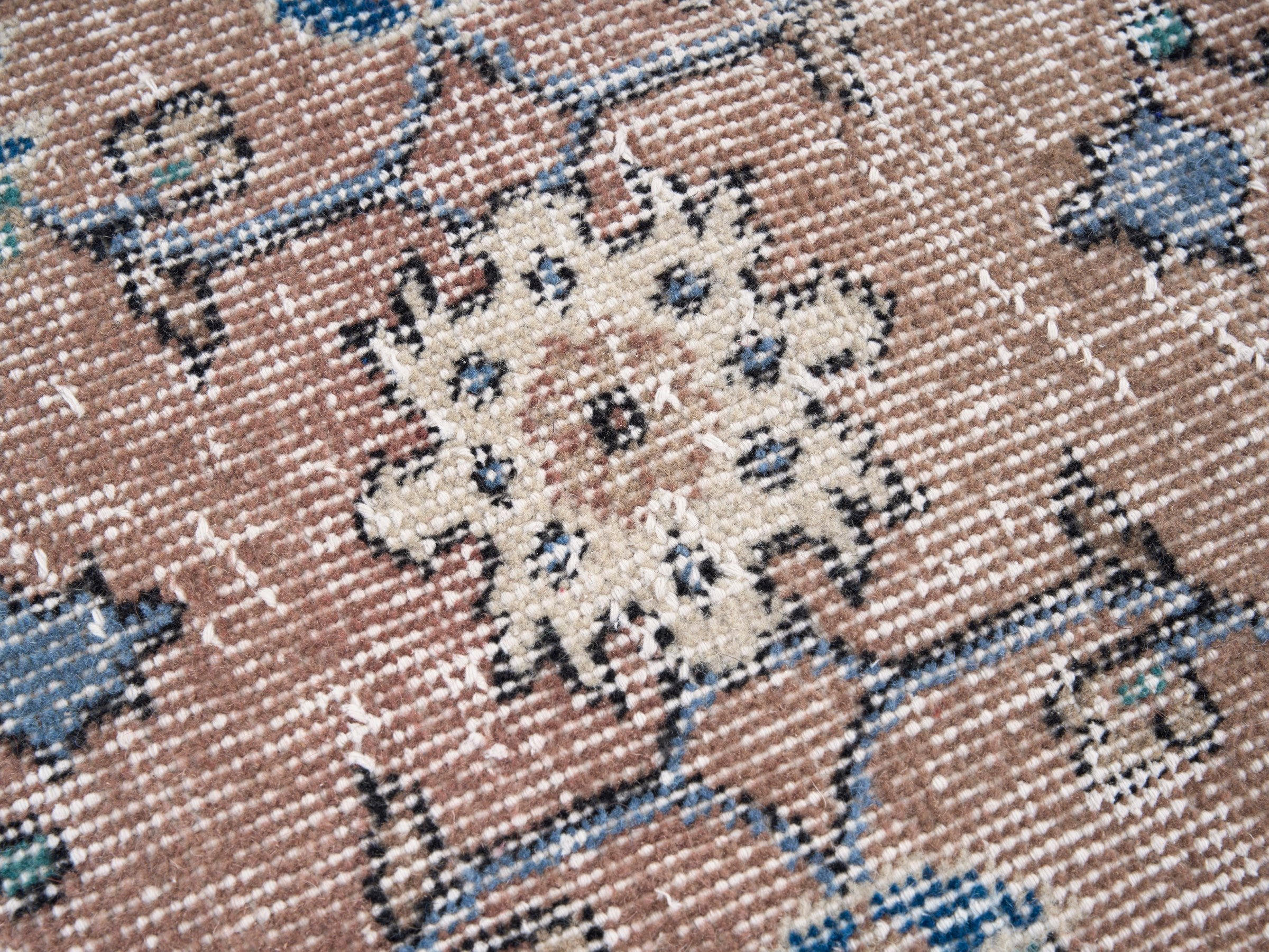 Turkish Isparta area rug in terracotta and denim, view 7 of 10