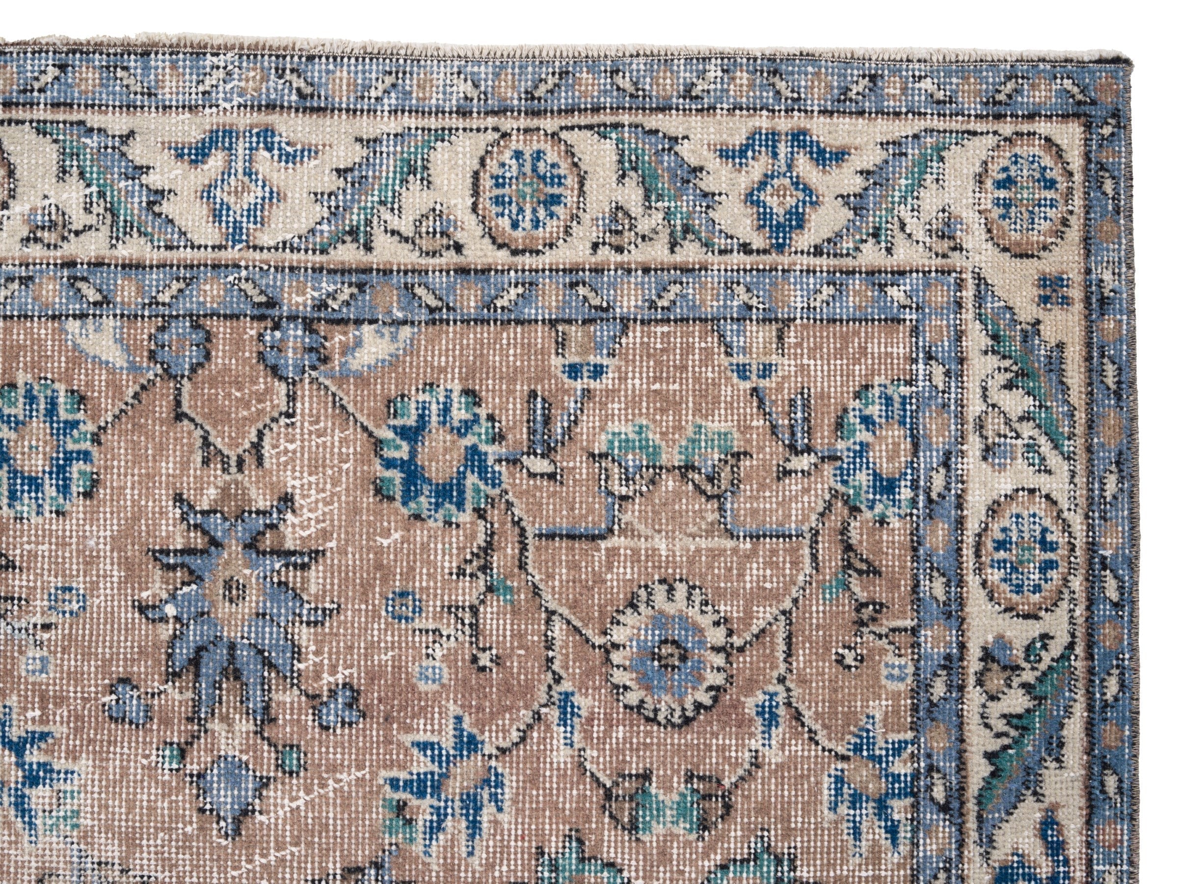 Turkish Isparta area rug in terracotta and denim, view 8 of 10