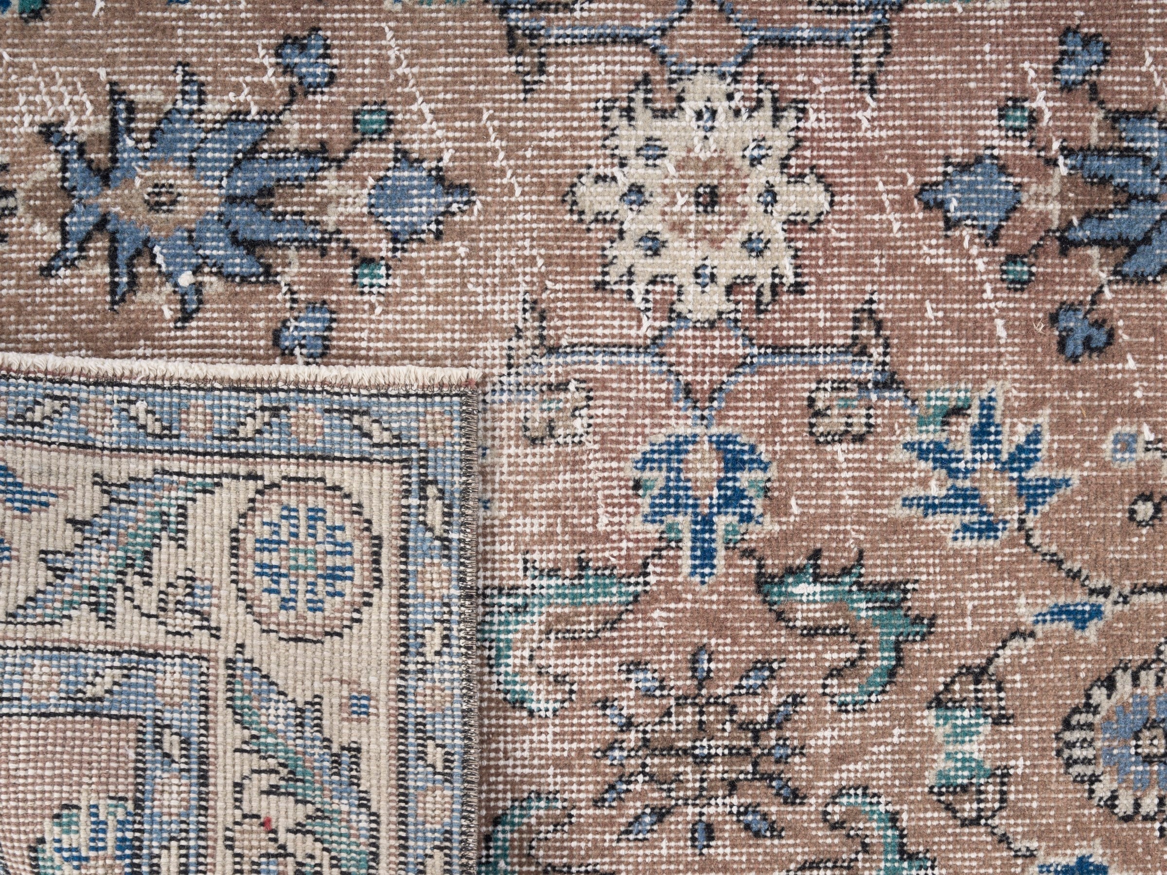 Turkish Isparta area rug in terracotta and denim, view 10 of 10