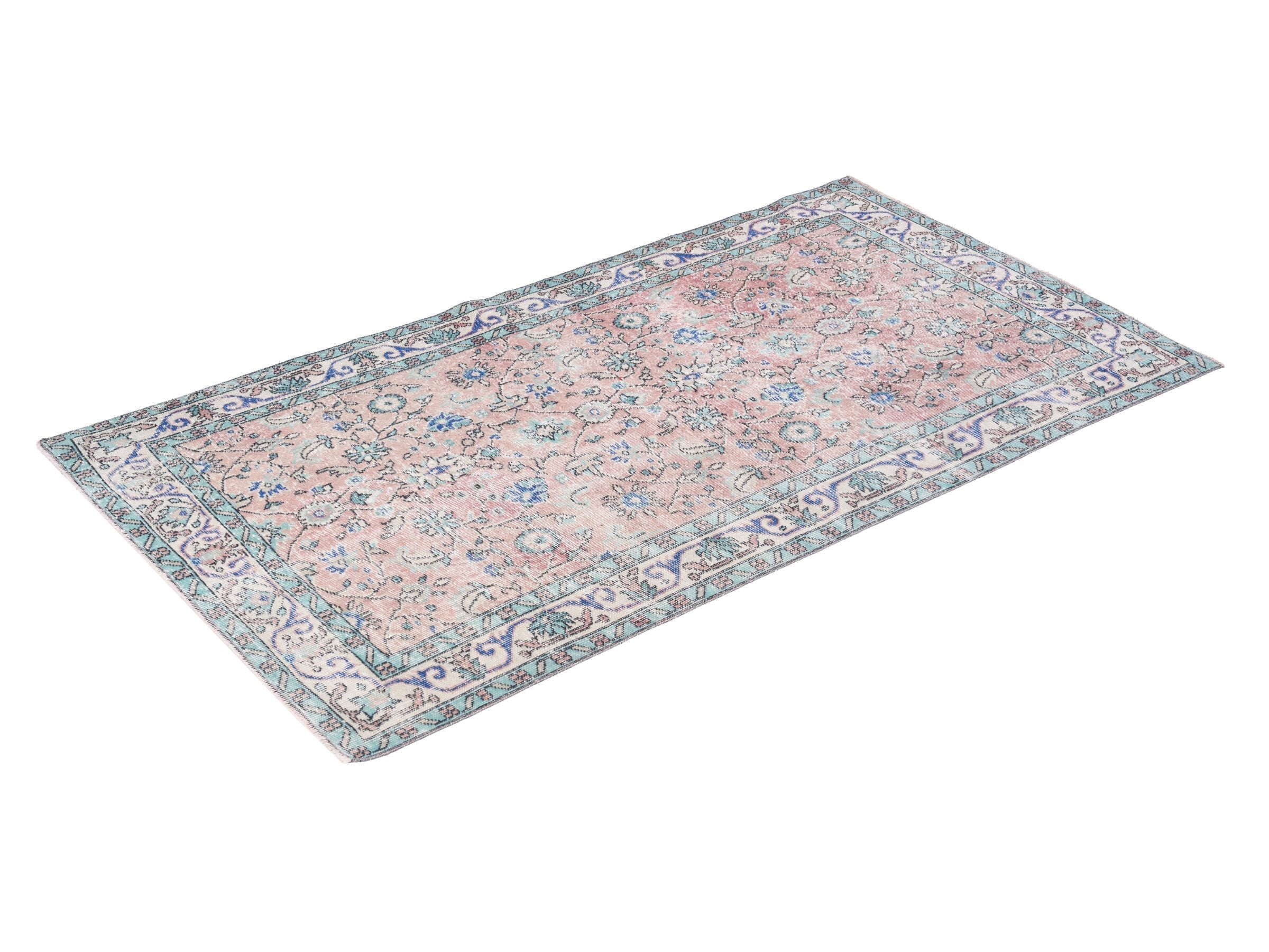 Turkish Isparta area rug in muted pink and dusty rose, view 3 of 10