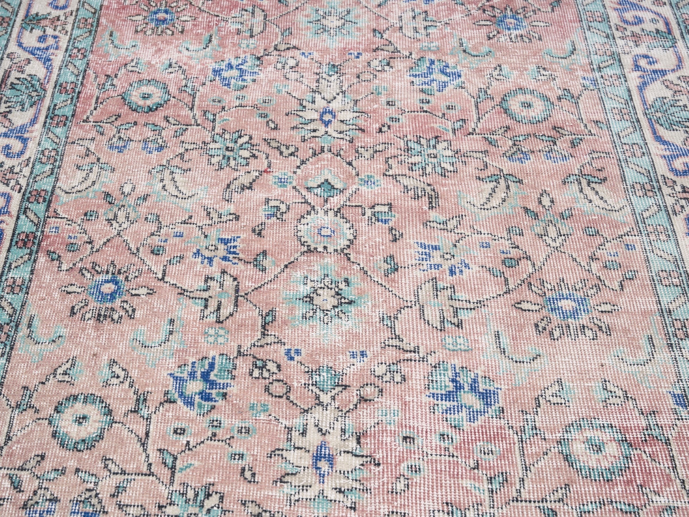 Turkish Isparta area rug in muted pink and dusty rose, view 4 of 10
