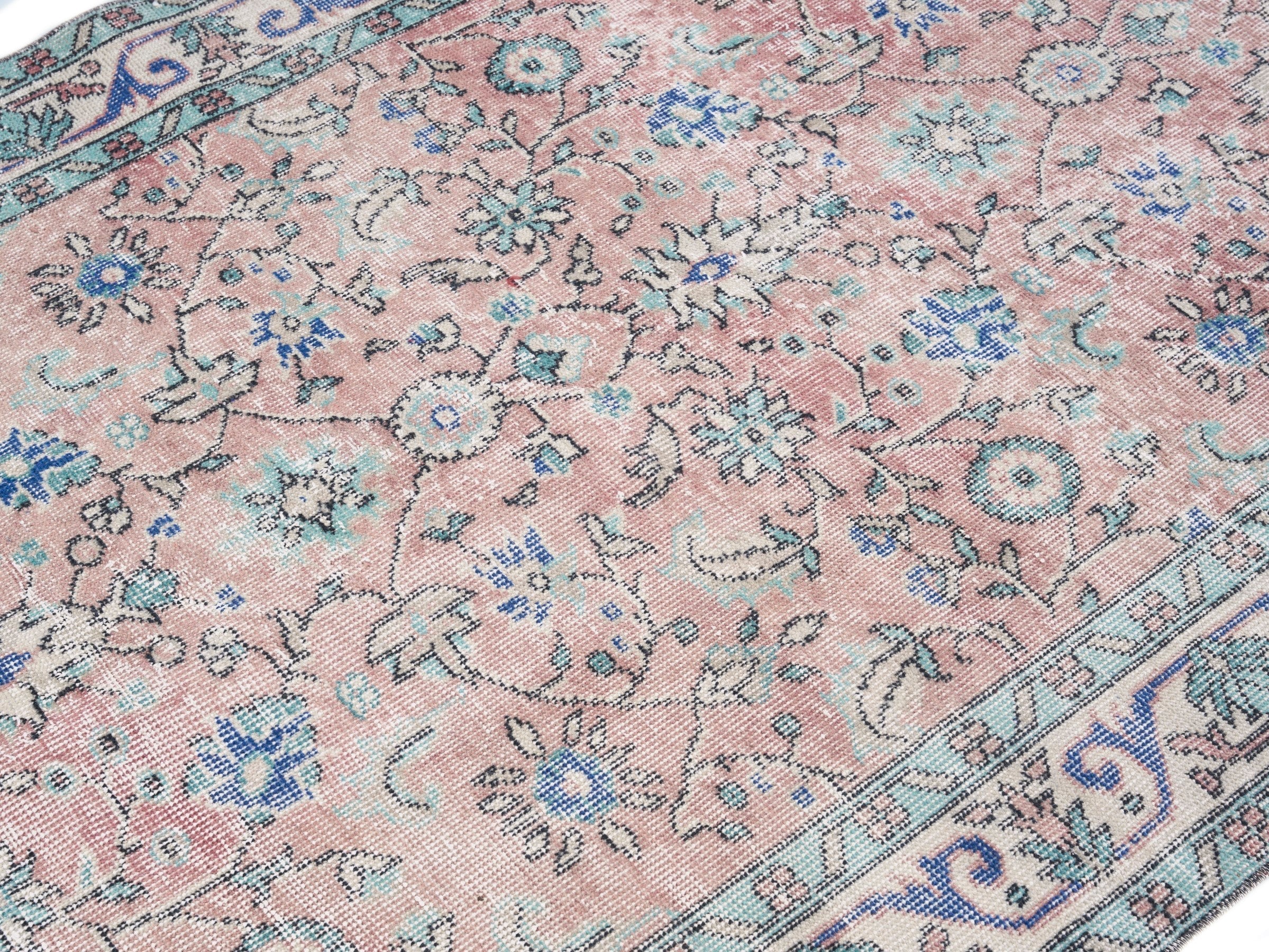 Turkish Isparta area rug in muted pink and dusty rose, view 5 of 10