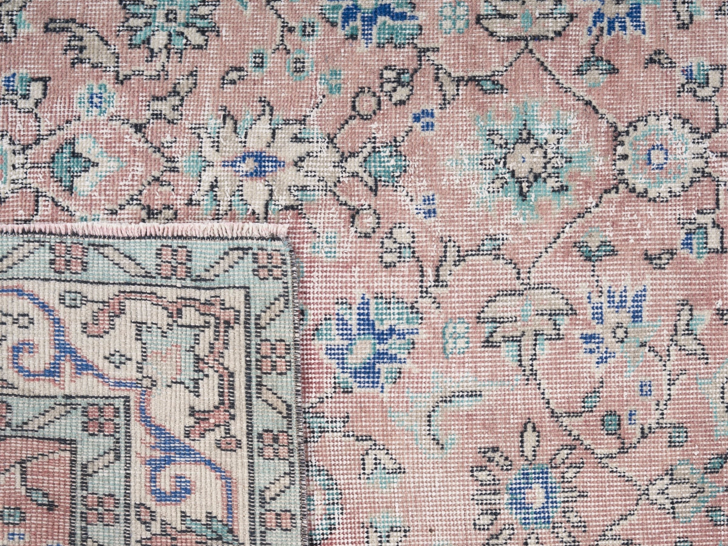 Turkish Isparta area rug in muted pink and dusty rose, view 10 of 10