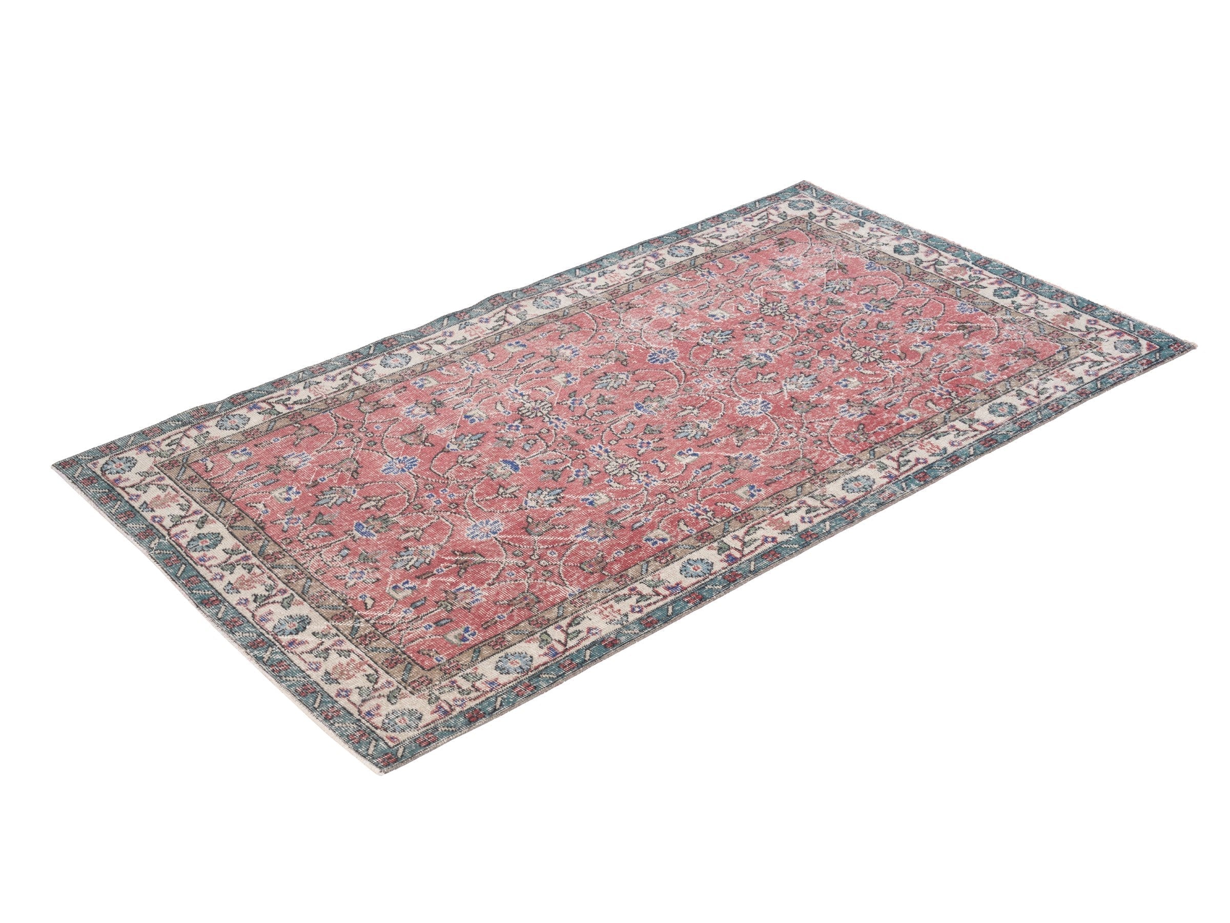 Turkish Isparta area rug in faded red and cream, view 3 of 10