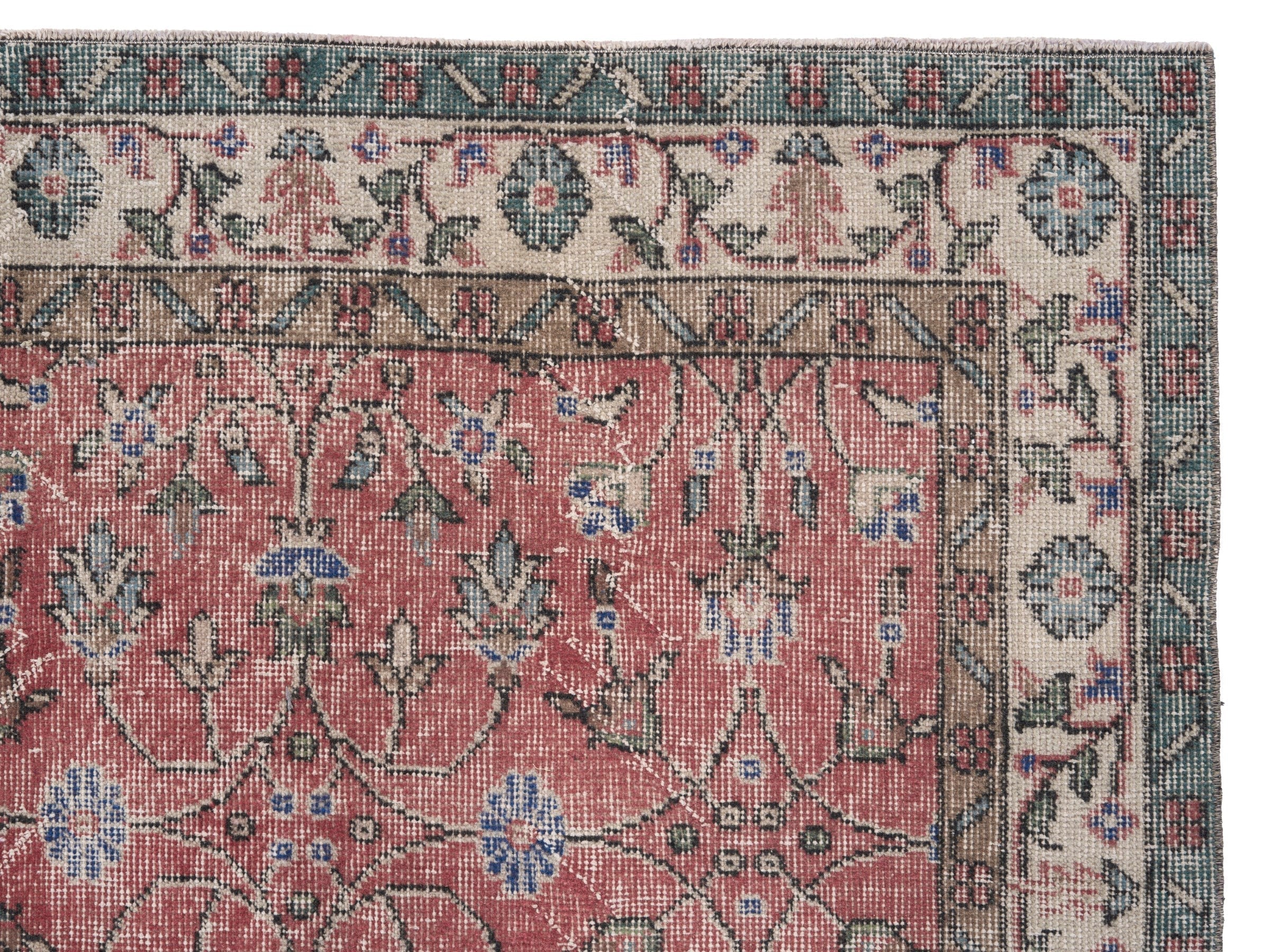 Turkish Isparta area rug in faded red and cream, view 8 of 10