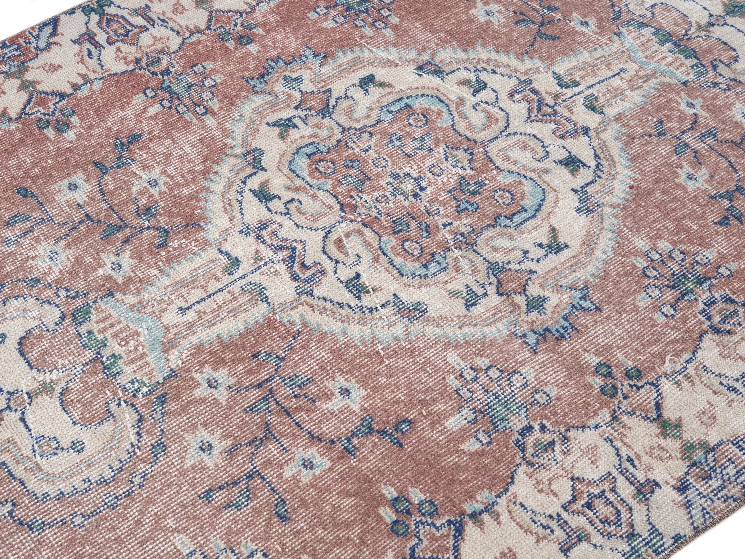 Turkish Isparta area rug in rust and ivory, view 5 of 10