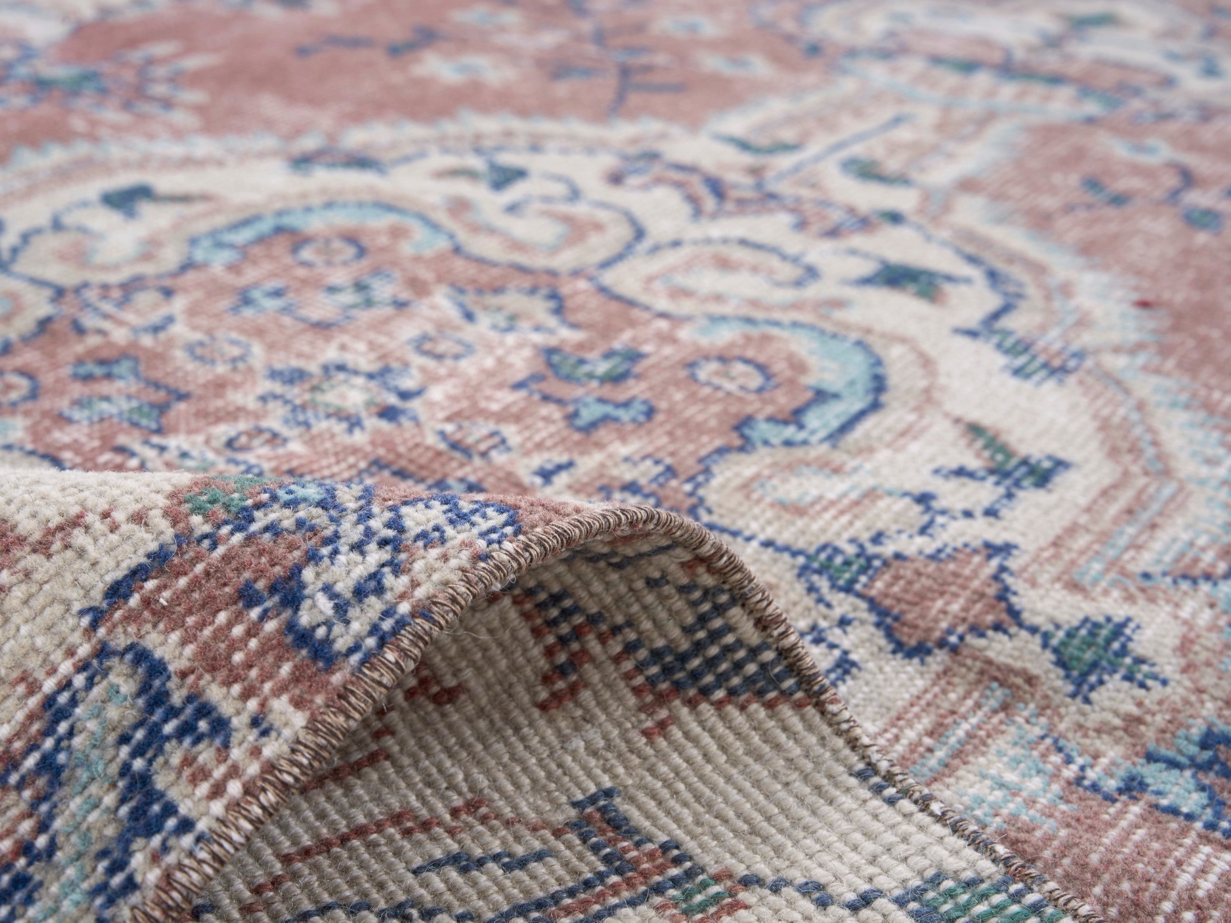 Turkish Isparta area rug in rust and ivory, view 9 of 10