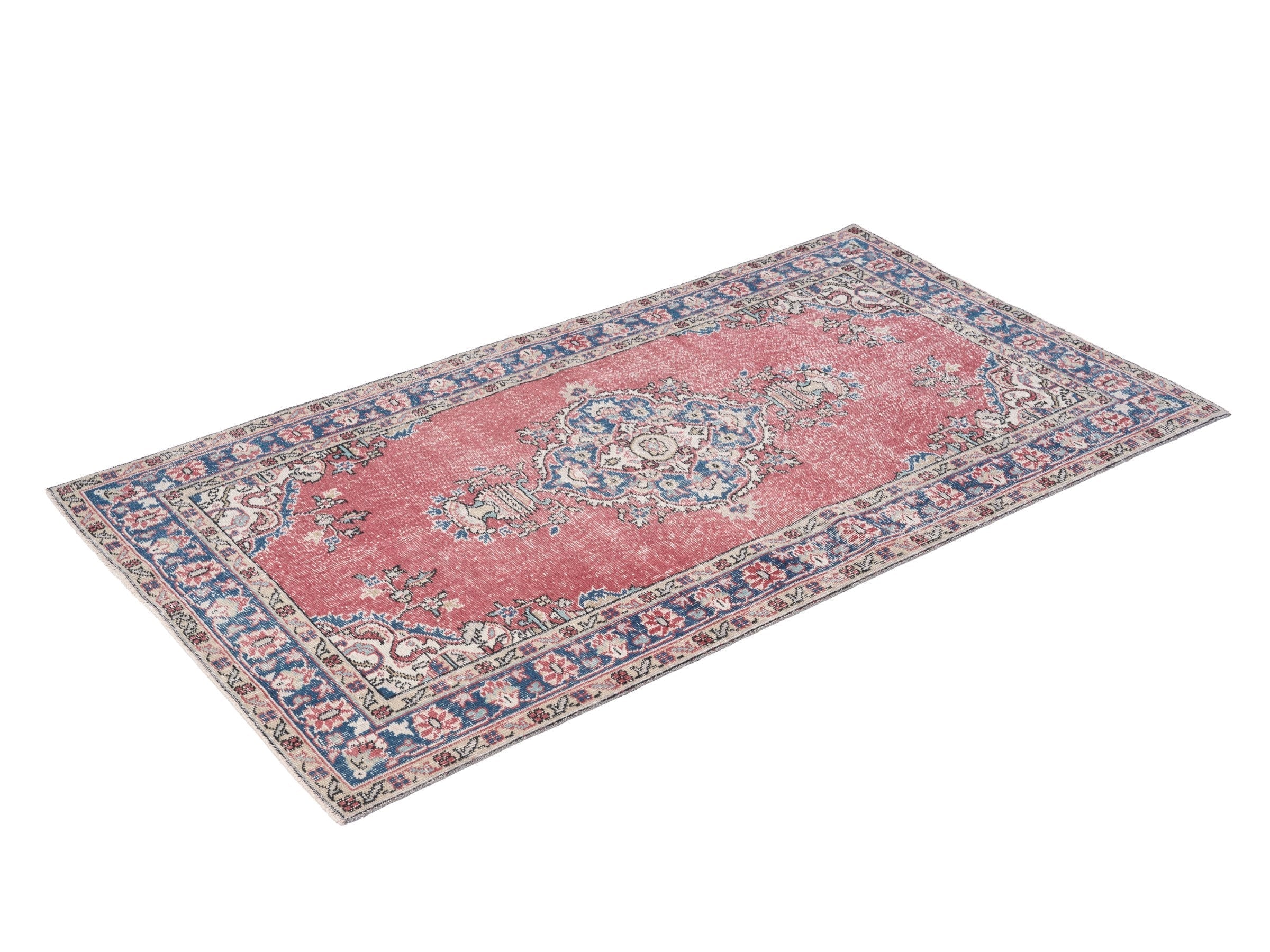 Turkish Isparta area rug in dusty rose and navy, view 3 of 10