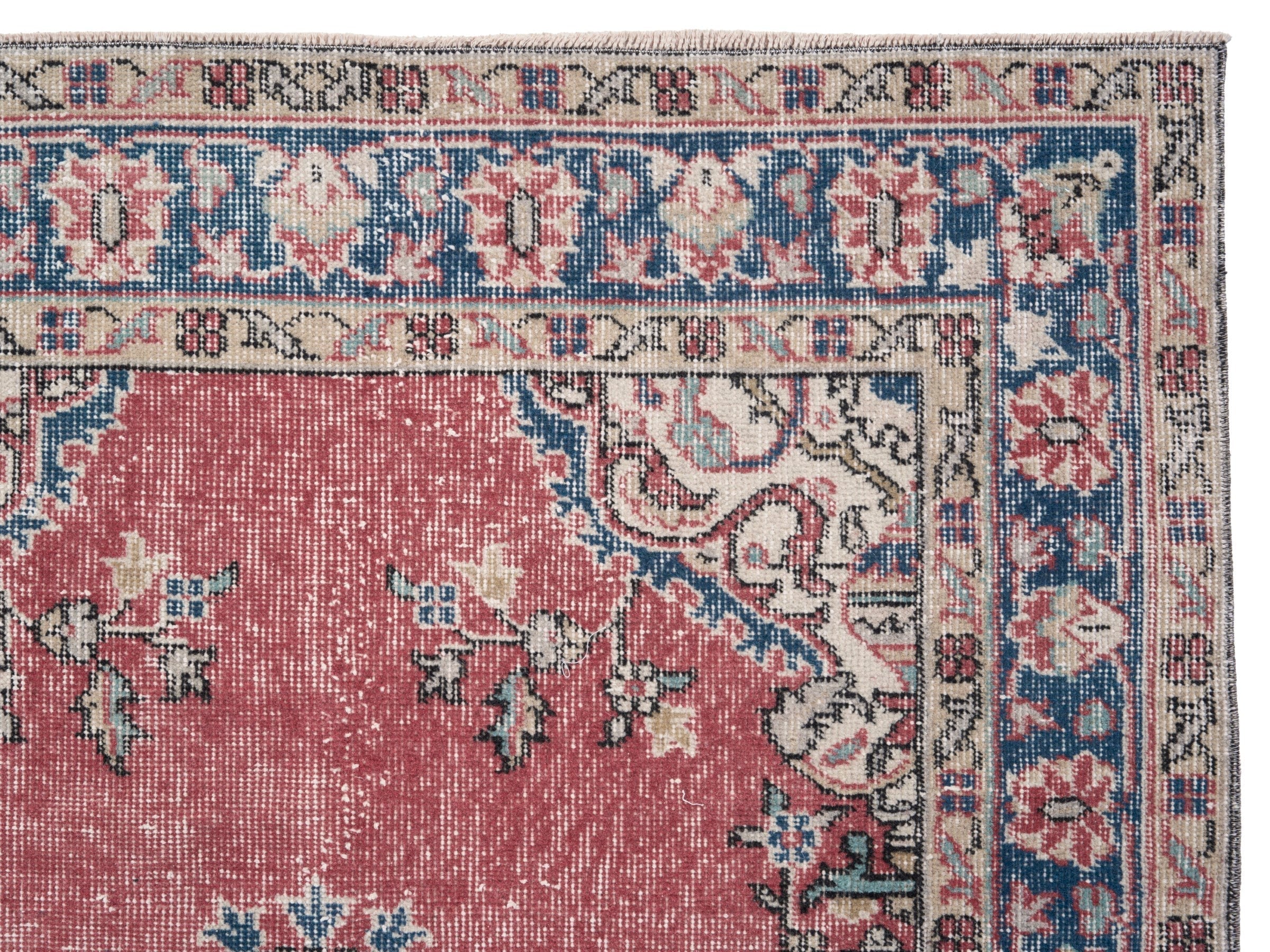 Turkish Isparta area rug in dusty rose and navy, view 8 of 10