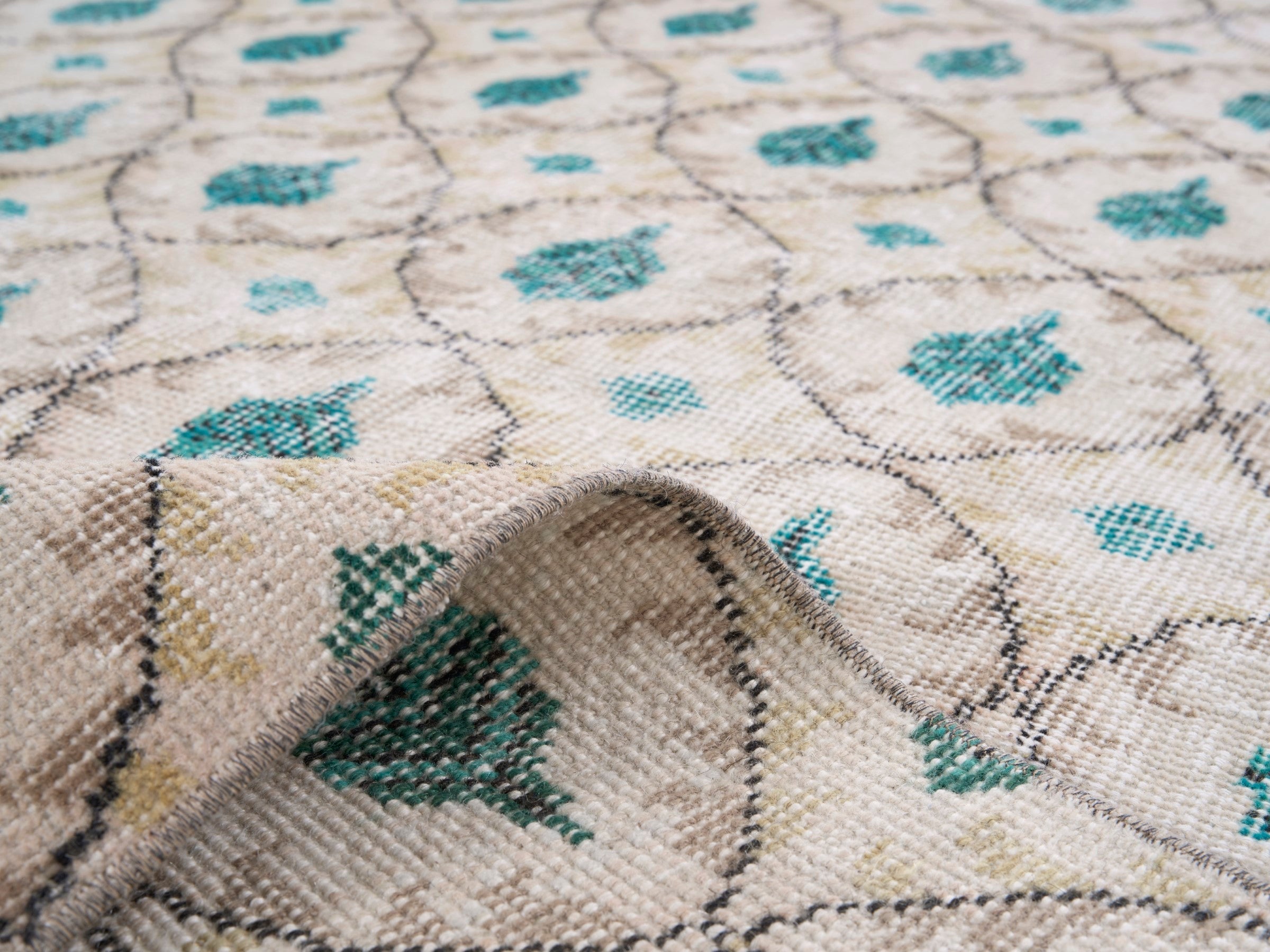 Turkish Isparta area rug in cream and taupe, view 9 of 10