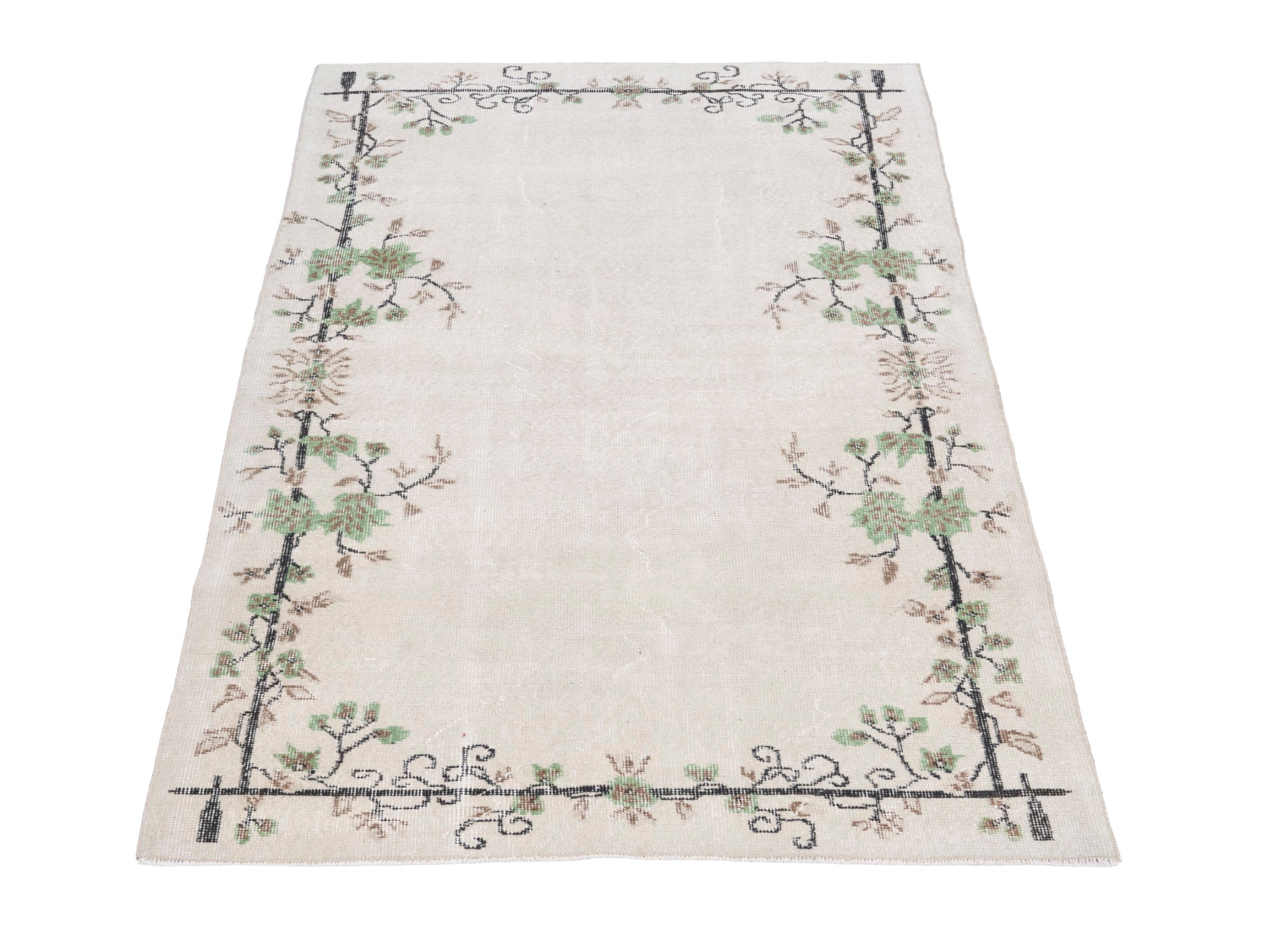 Turkish Isparta area rug in cream and sage, view 2 of 10