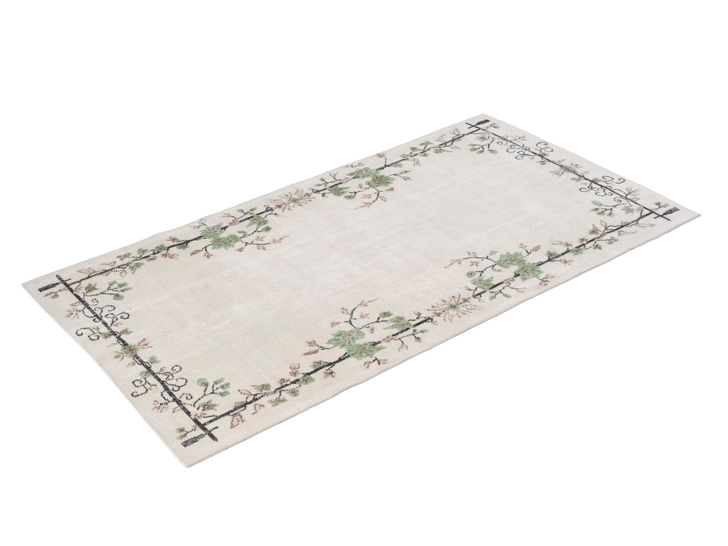 Turkish Isparta area rug in cream and sage, view 3 of 10