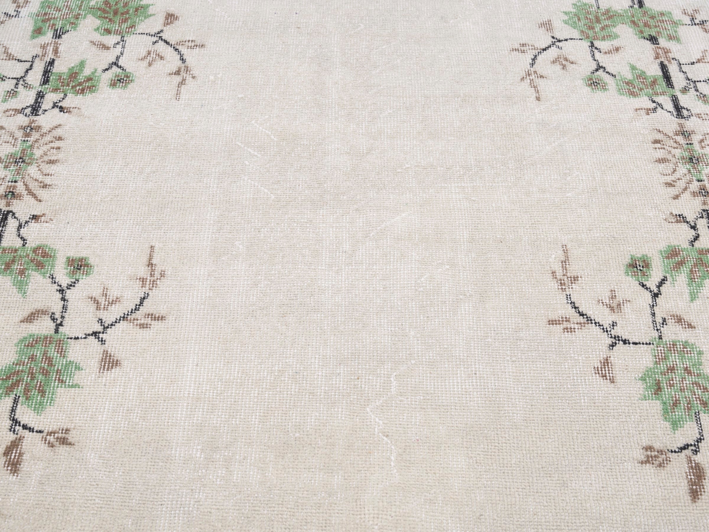 Turkish Isparta area rug in cream and sage, view 4 of 10
