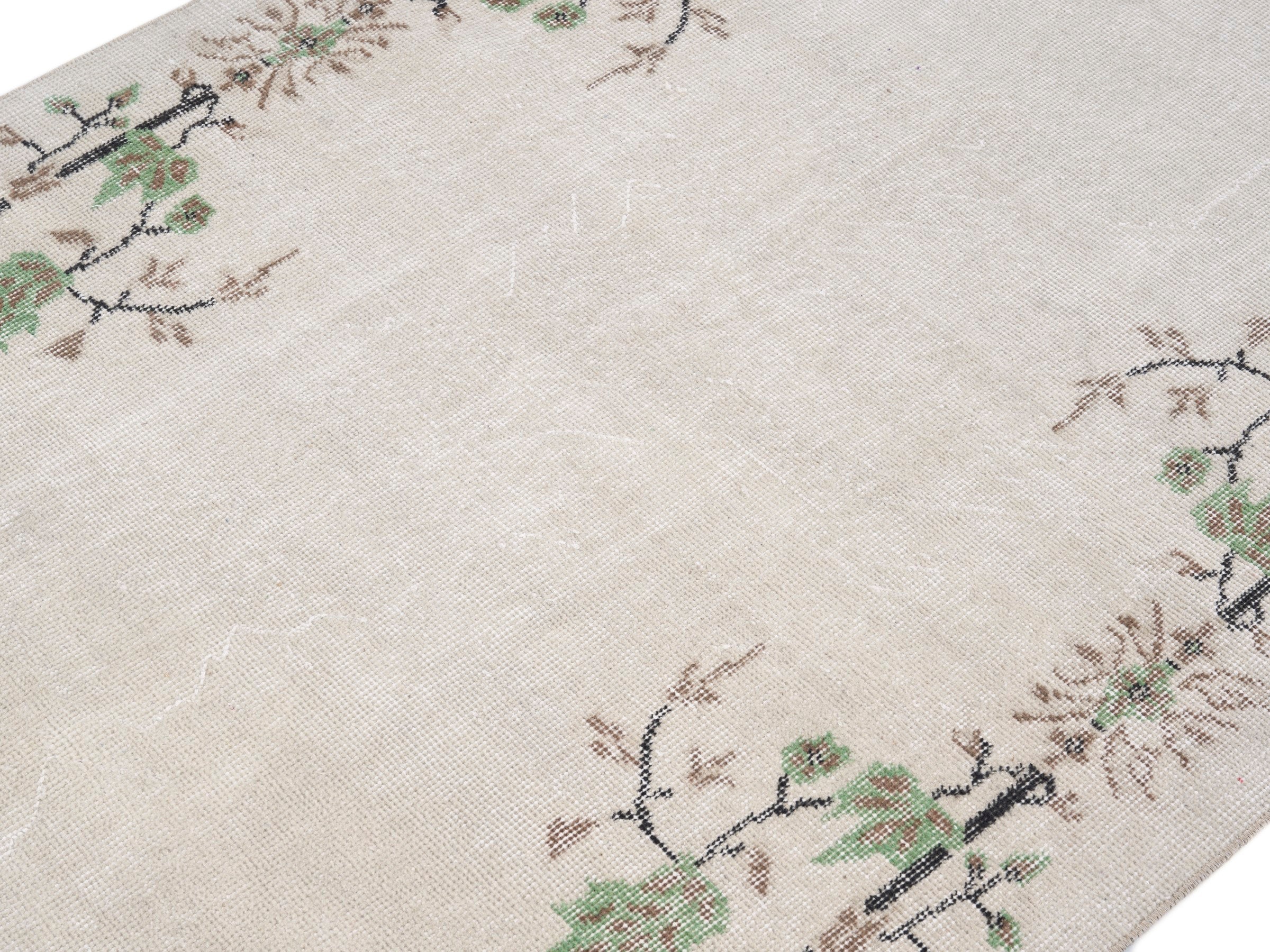 Turkish Isparta area rug in cream and sage, view 5 of 10
