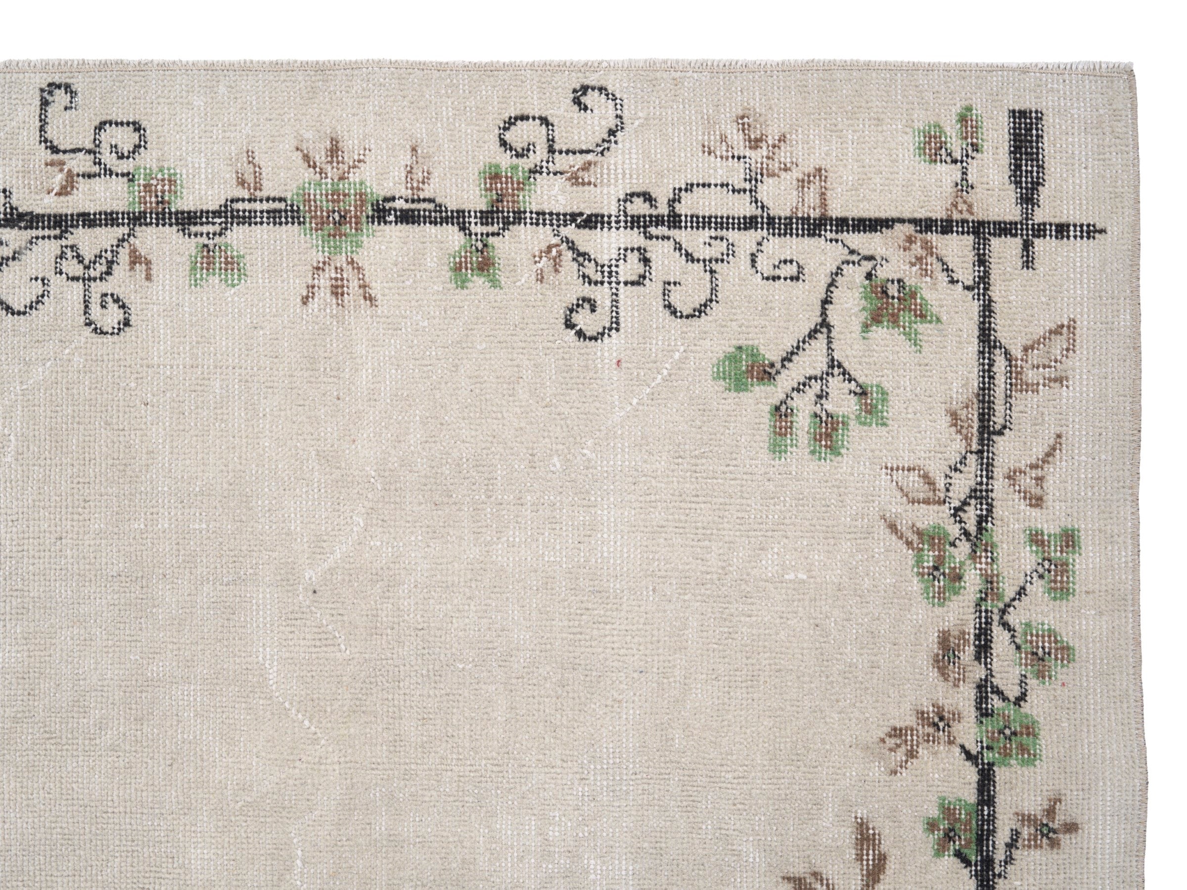 Turkish Isparta area rug in cream and sage, view 8 of 10