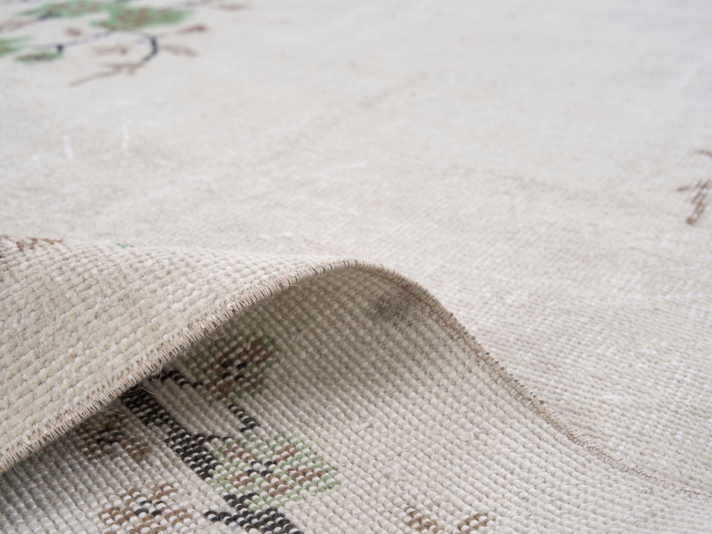 Turkish Isparta area rug in cream and sage, view 9 of 10