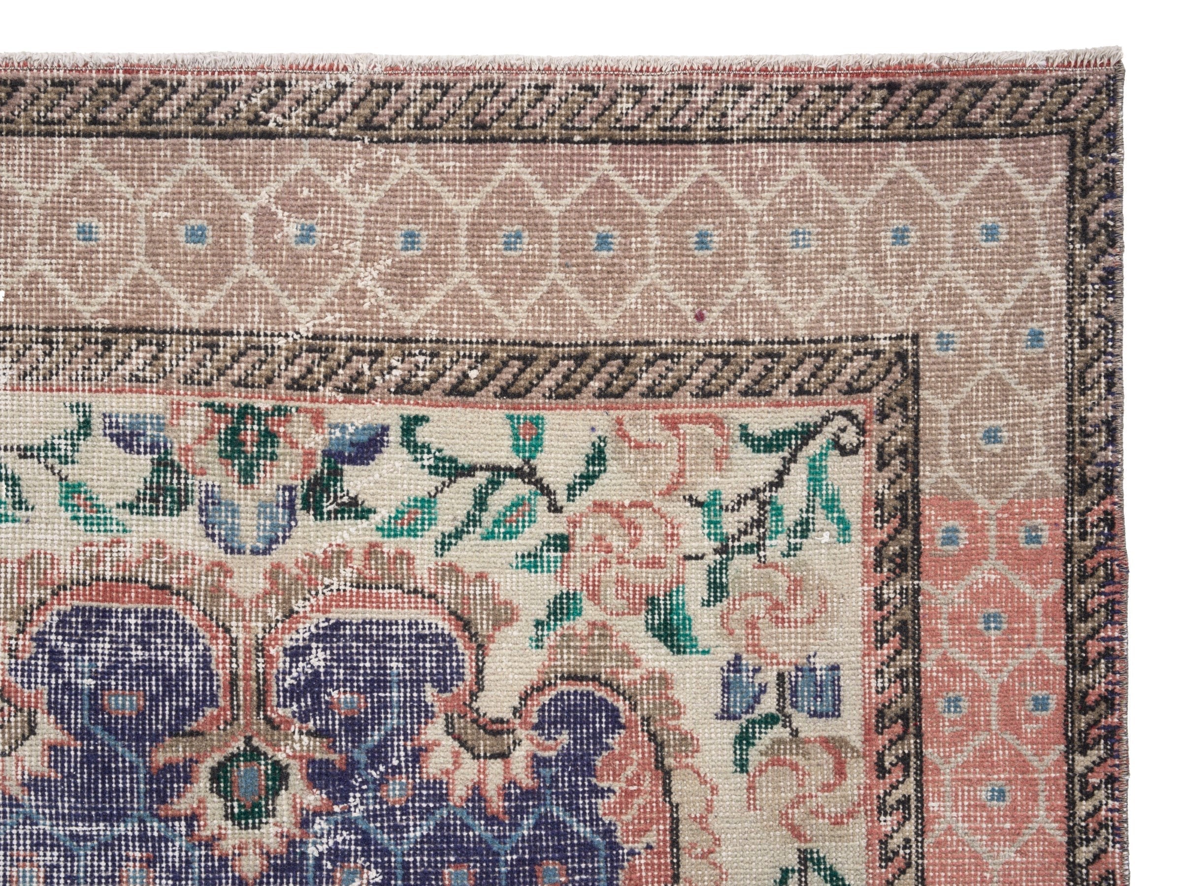 Turkish Isparta area rug in deep indigo and rose, view 8 of 10
