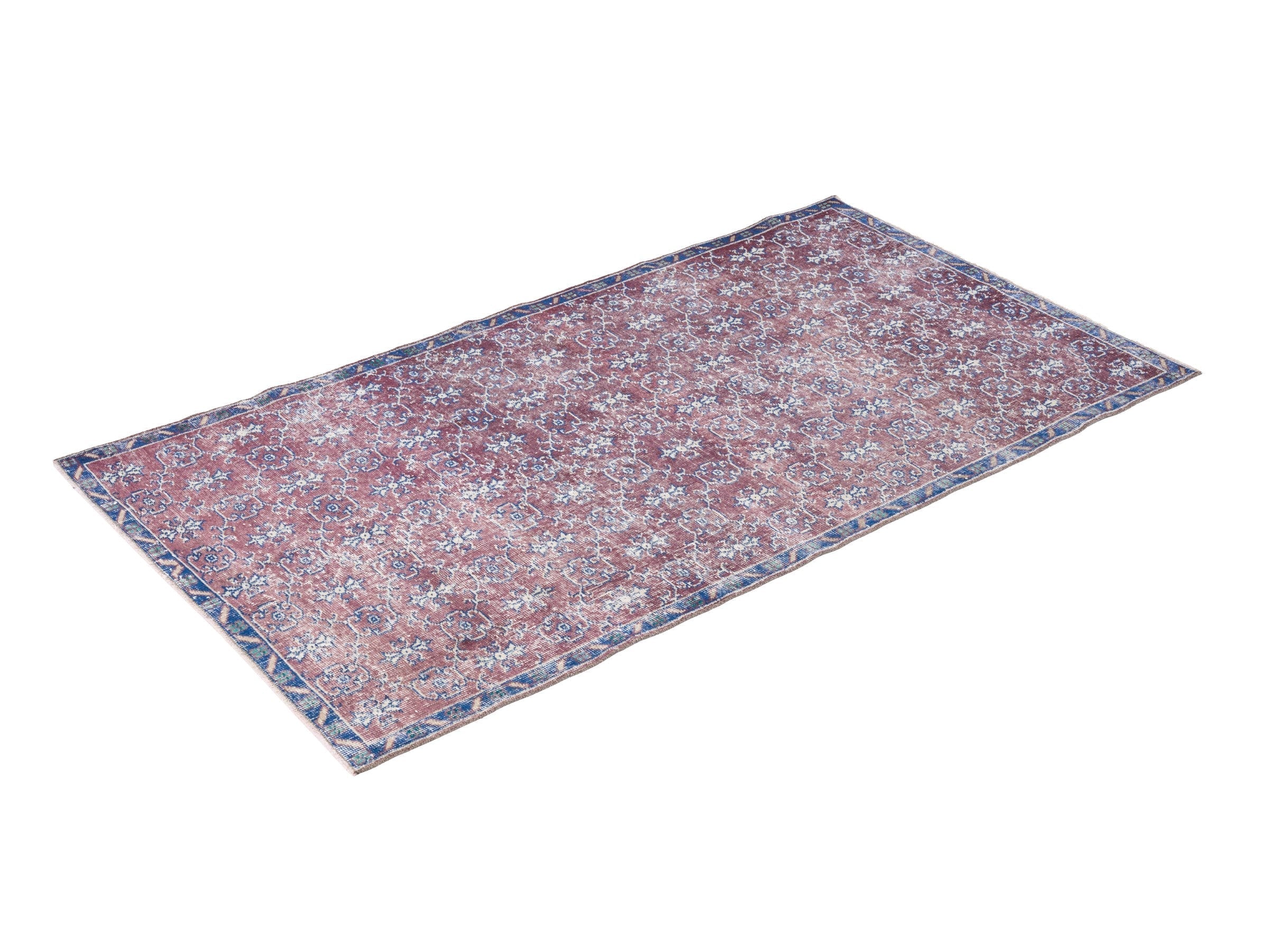 Turkish Isparta accent rug in faded red and denim, view 3 of 10
