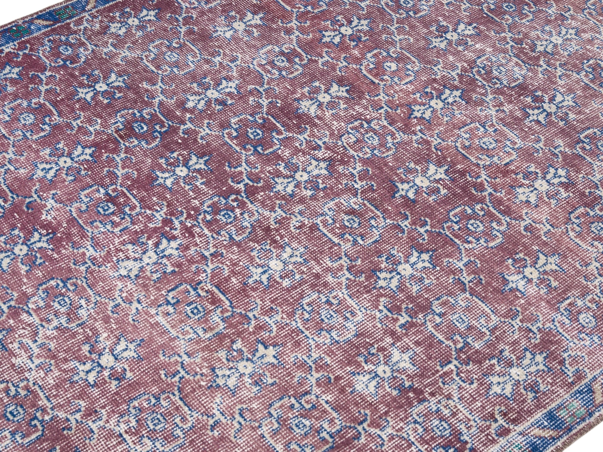 Turkish Isparta accent rug in faded red and denim, view 5 of 10