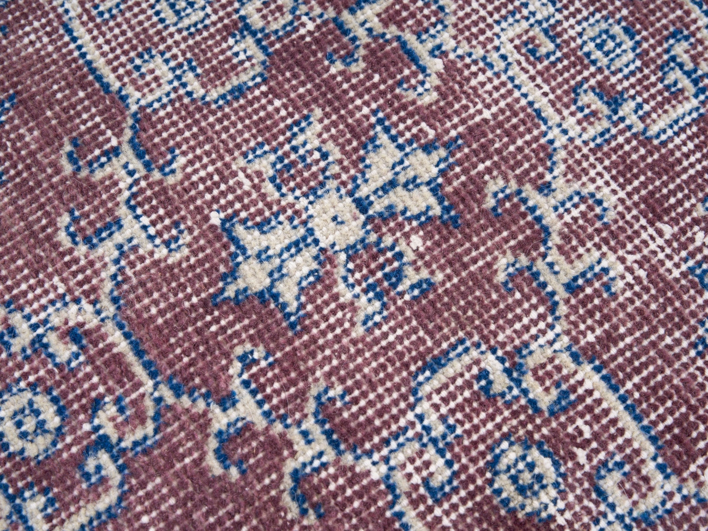 Turkish Isparta accent rug in faded red and denim, view 7 of 10